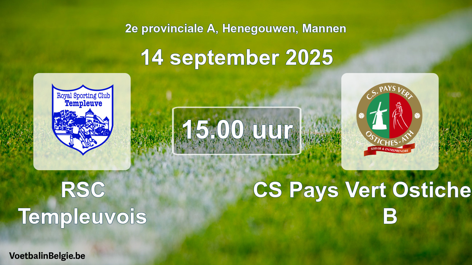 Scheduled match men football: RSC Templeuvois - CS Pays Vert Ostiches-Ath B (14 September 2025)