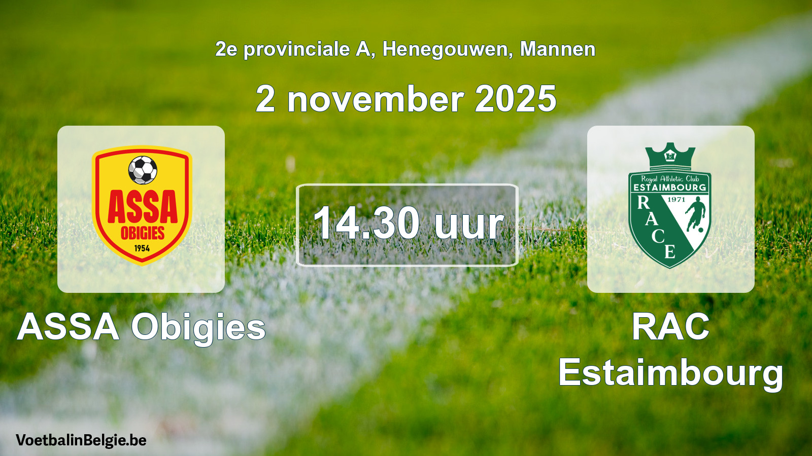 Scheduled match men football: ASSA Obigies - RAC Estaimbourg (2 November 2025)