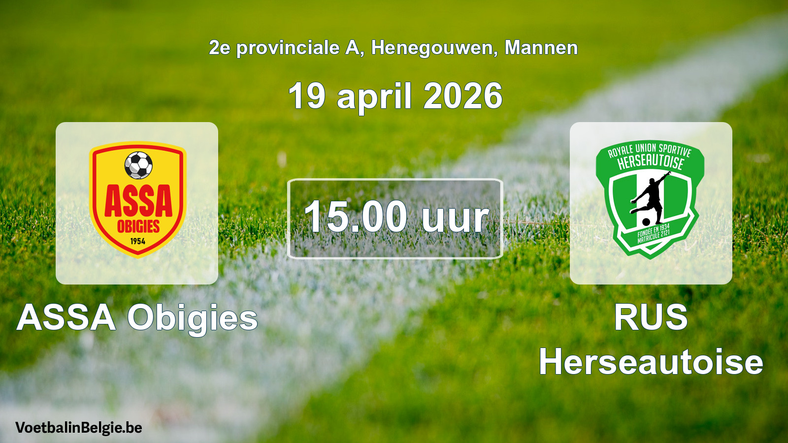 Scheduled match men football: ASSA Obigies - RUS Herseautoise (19 April 2026)