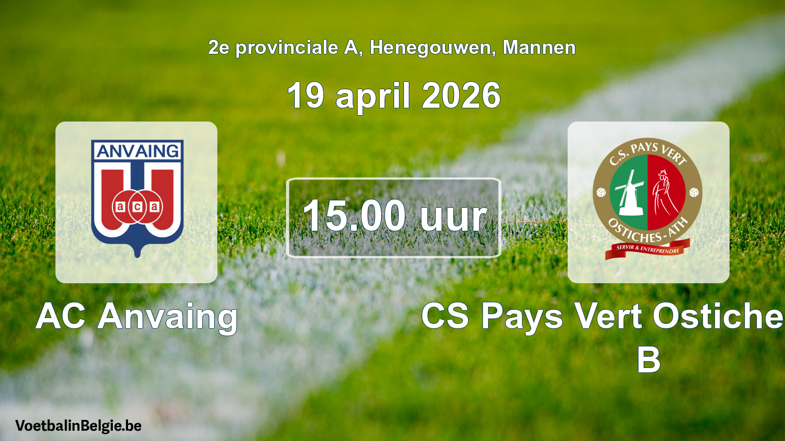 Scheduled match men football: AC Anvaing - CS Pays Vert Ostiches-Ath B (19 April 2026)