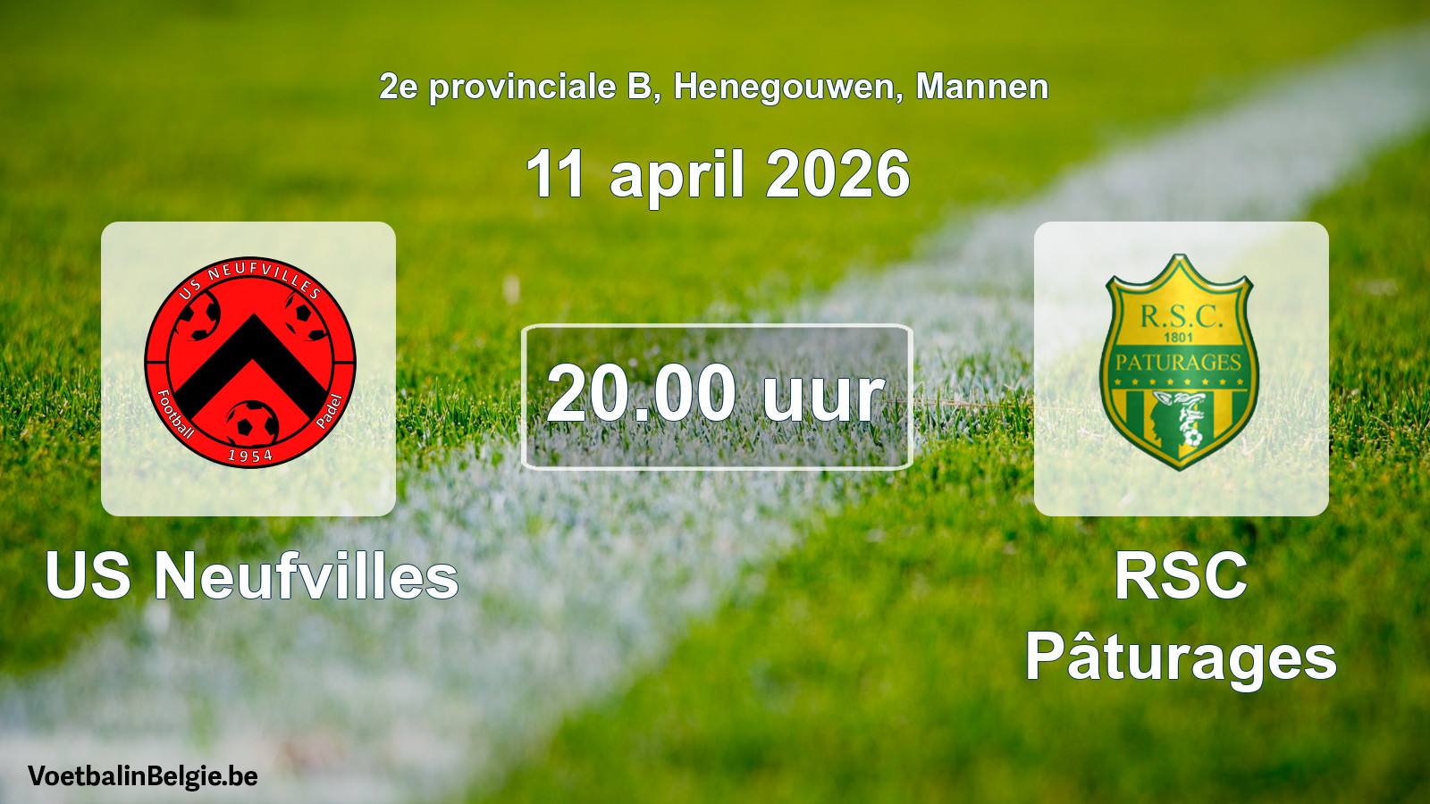 Scheduled match men football: US Neufvilles - RSC Pâturages (11 April 2026)
