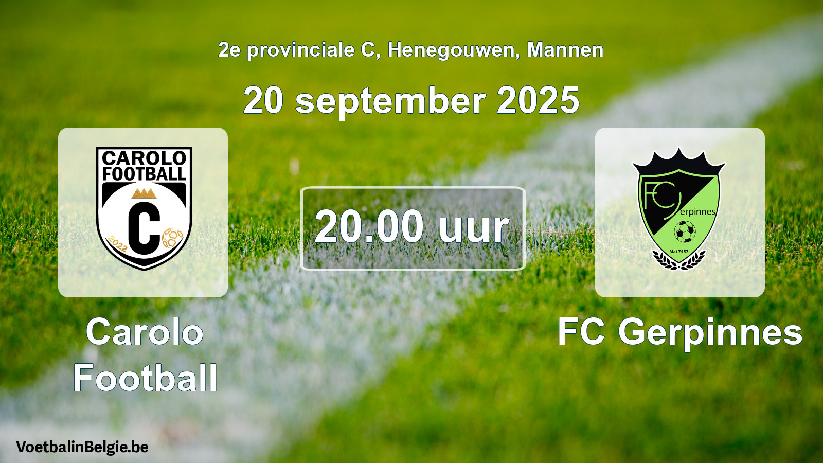 Geplande wedstrijd mannenvoetbal: Carolo Football - FC Gerpinnes (20 september 2025)