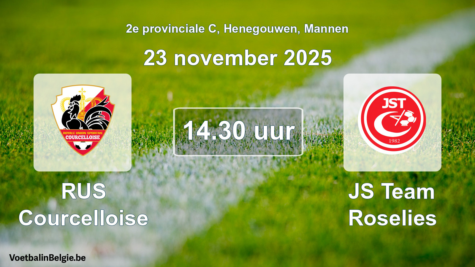 Match prévu football hommes: RUS Courcelloise - JS Team Roselies (23 novembre 2025)