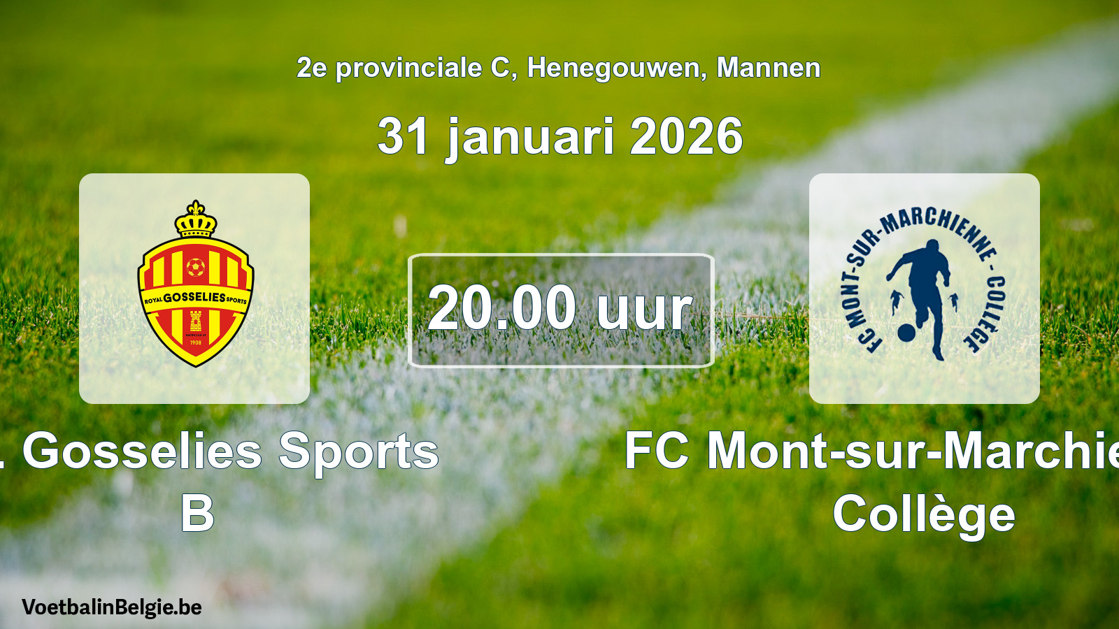 Geplande wedstrijd mannenvoetbal: R. Gosselies Sports B - FC Mont-sur-Marchienne Collège (31 januari 2026)