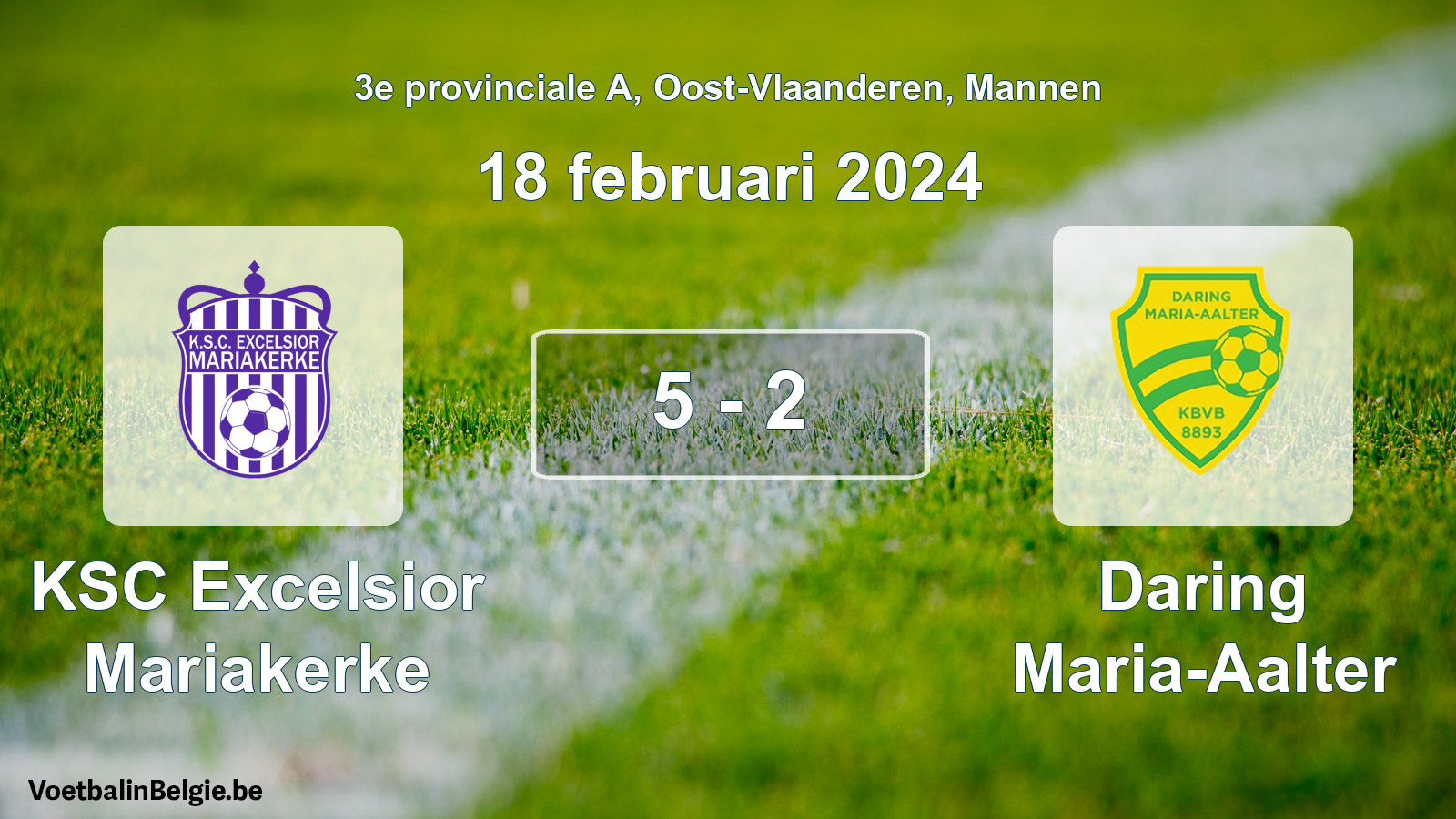 Gespeelde wedstrijd mannenvoetbal: KSC Excelsior Mariakerke - Daring Maria-Aalter 5 - 2 (18 februari 2024)