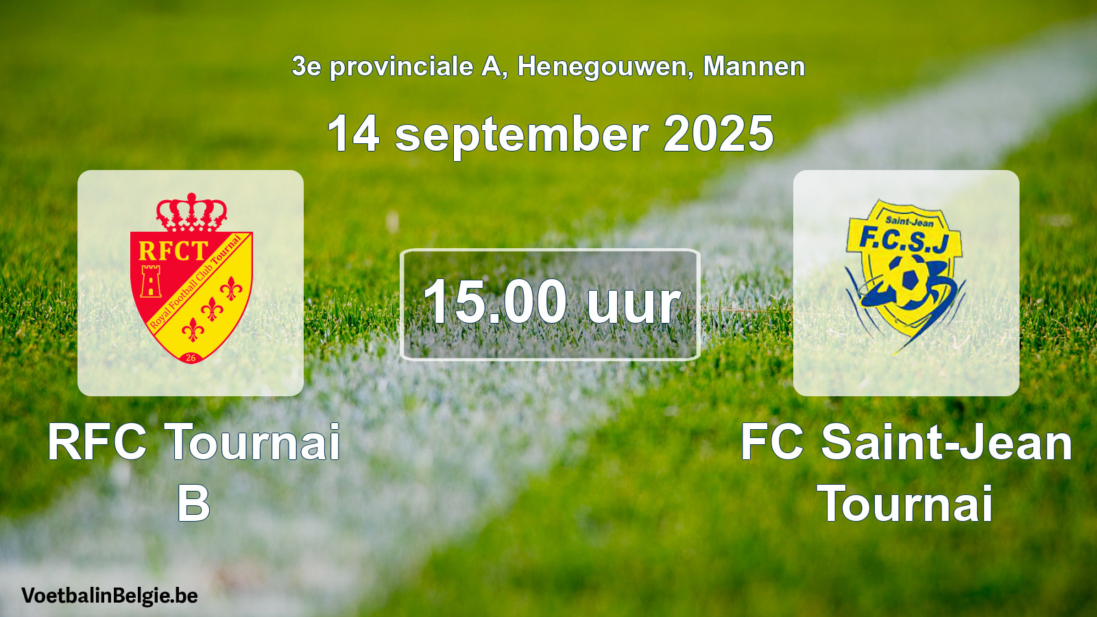Scheduled match men football: RFC Tournai B - FC Saint-Jean Tournai (14 September 2025)