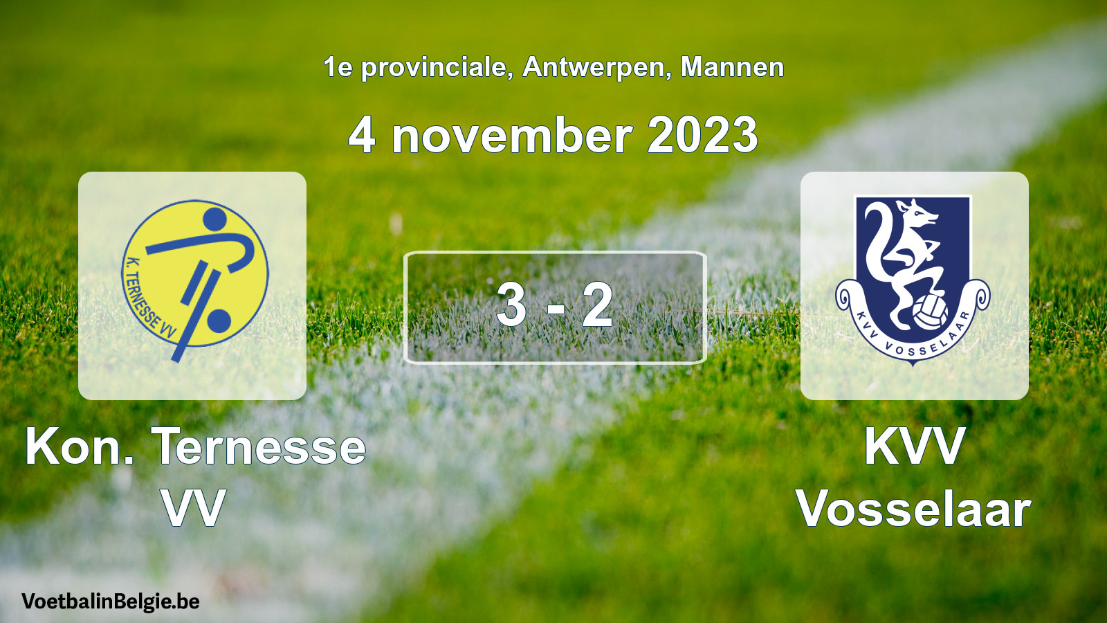 Gespeelde wedstrijd mannenvoetbal: Kon. Ternesse VV - KVV Vosselaar 3 - 2 (4 november 2023)