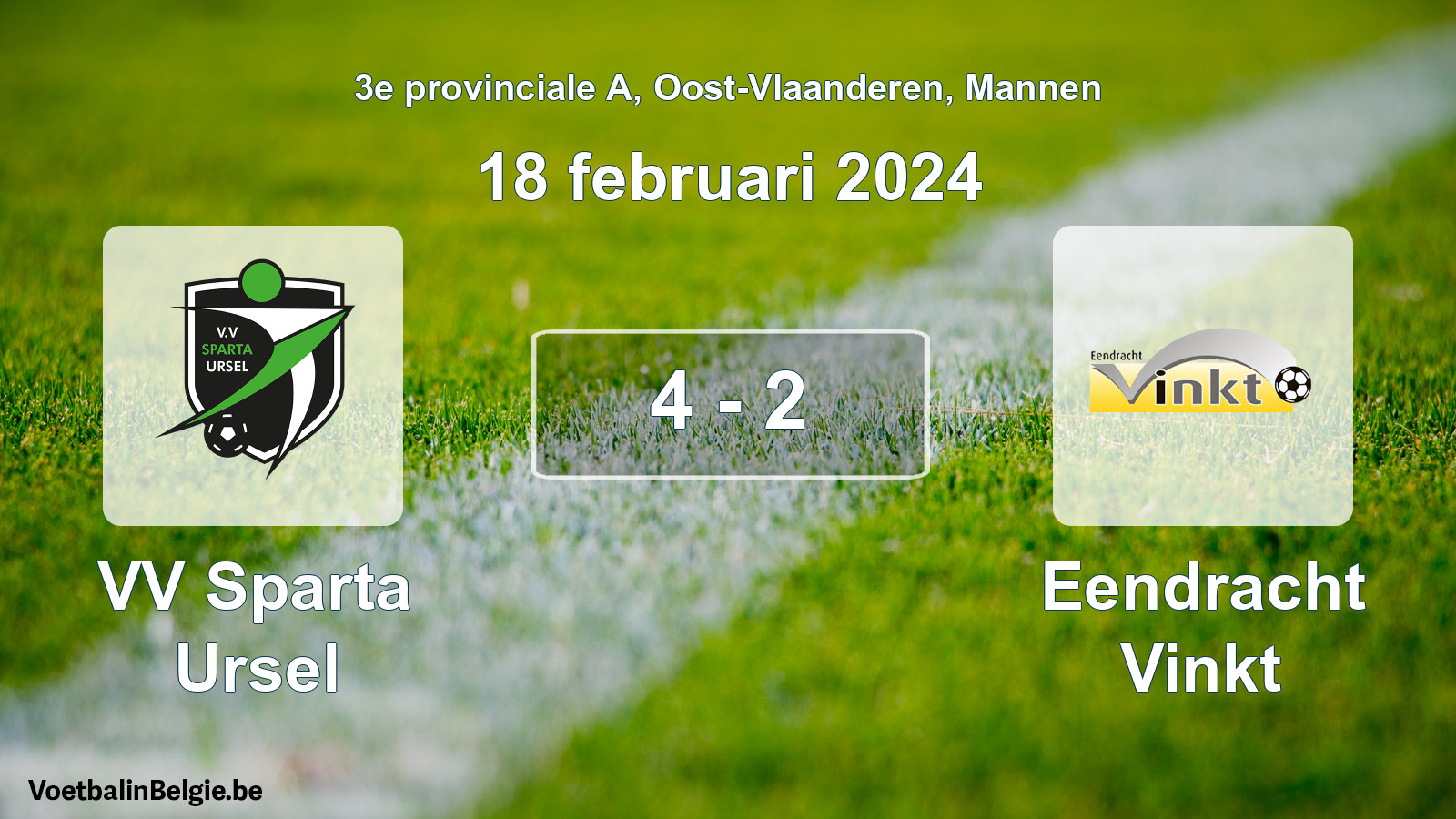 Gespeelde wedstrijd mannenvoetbal: VV Sparta Ursel - Eendracht Vinkt 4 - 2 (18 februari 2024)