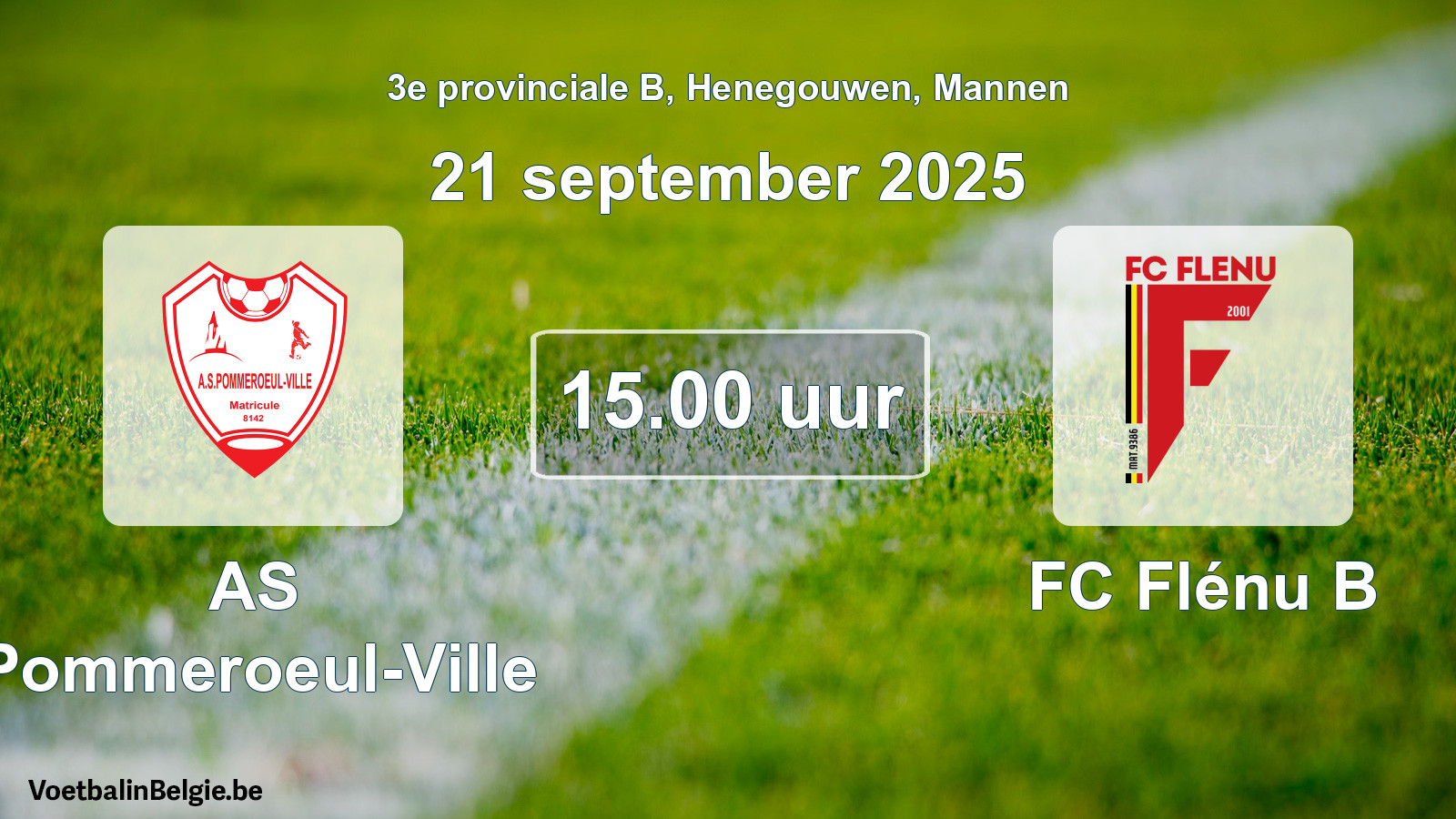 Scheduled match men football: AS Pommeroeul-Ville - FC Flénu B (21 September 2025)