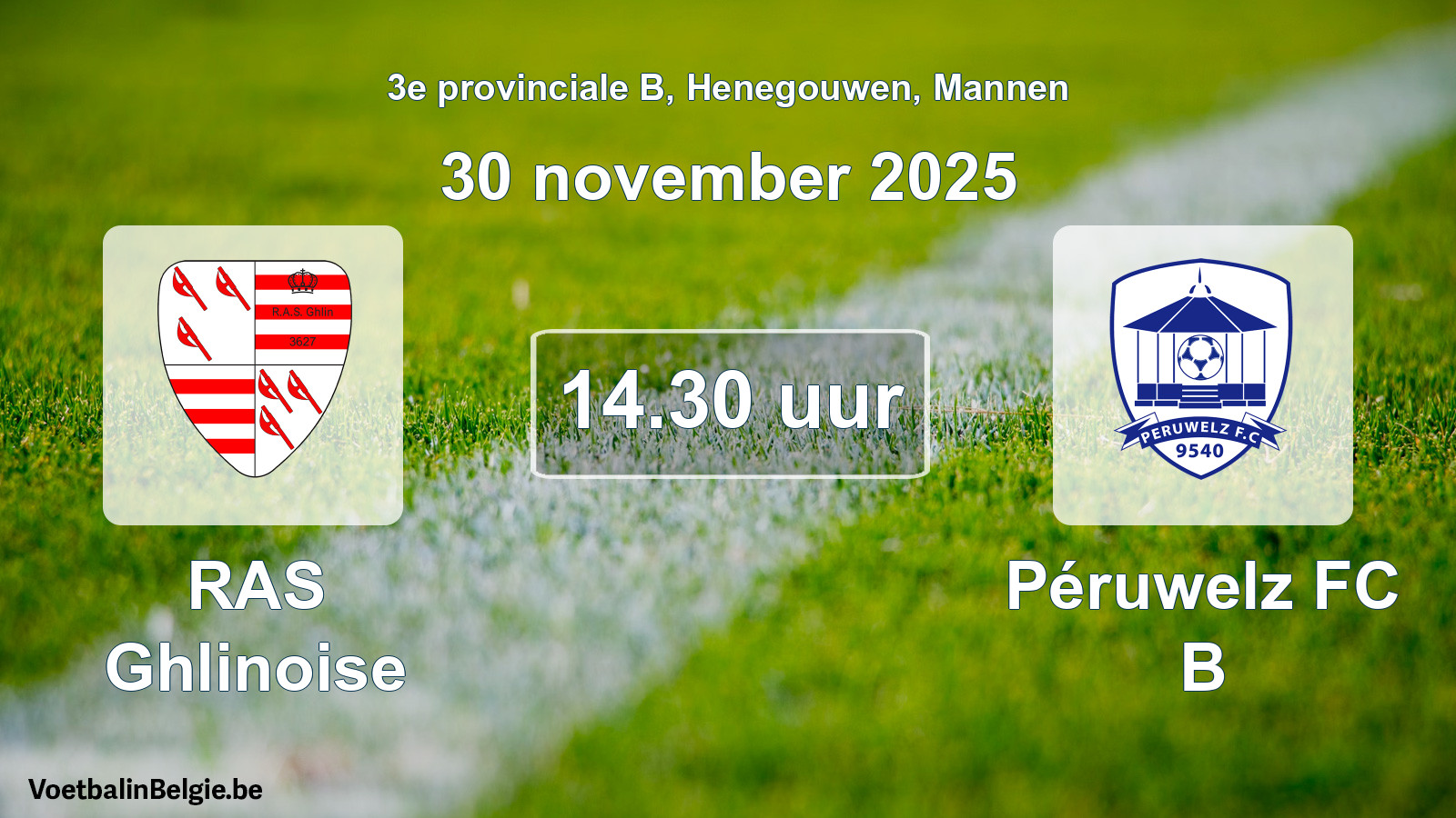 Geplande wedstrijd mannenvoetbal: RAS Ghlinoise - Péruwelz FC B (30 november 2025)