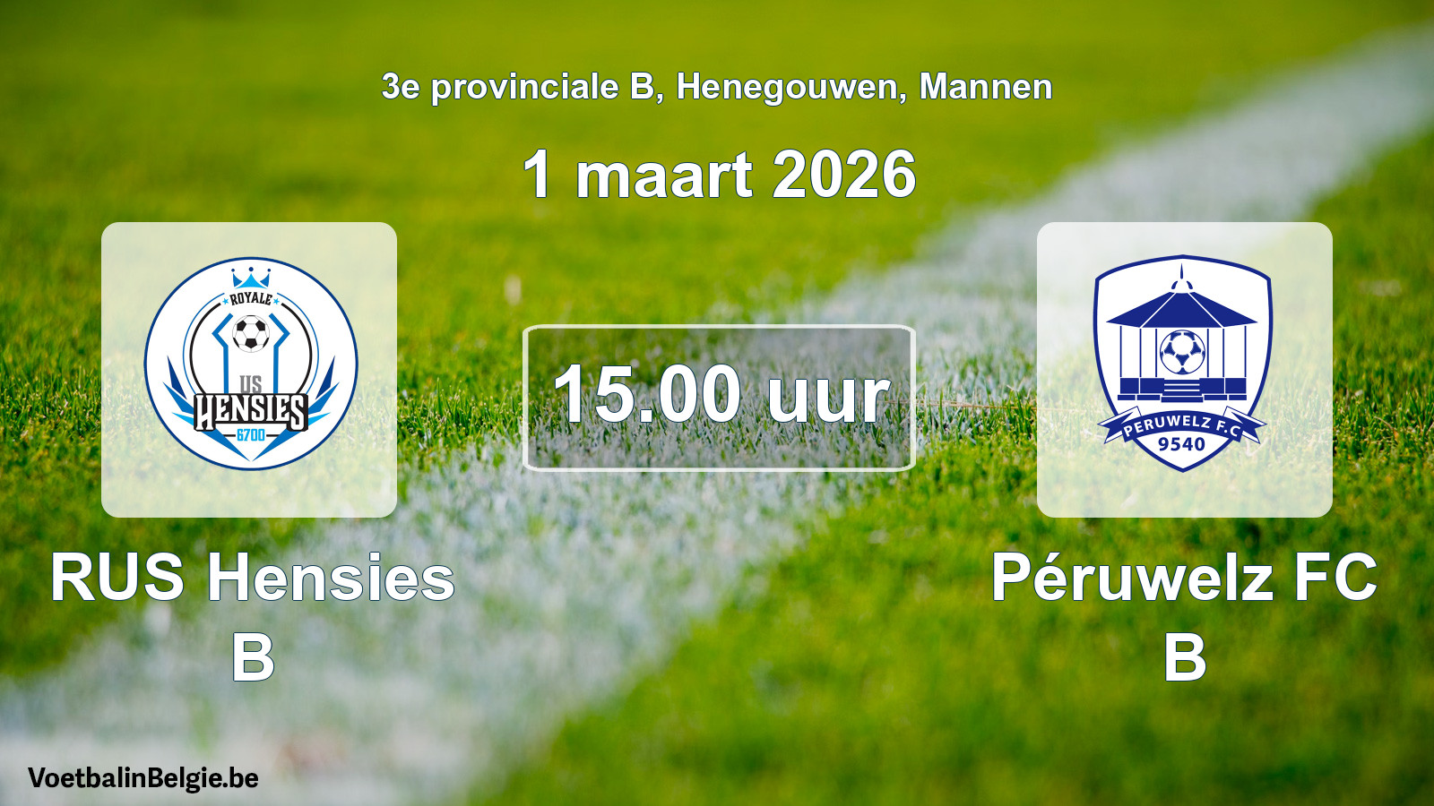Geplande wedstrijd mannenvoetbal: RUS Hensies B - Péruwelz FC B (1 maart 2026)