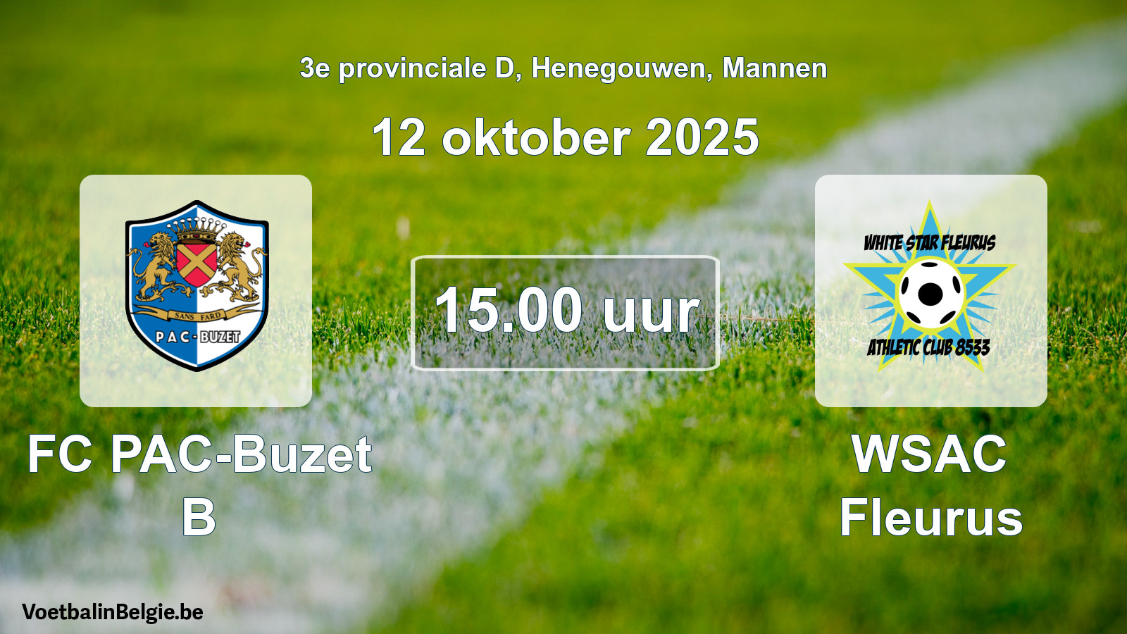 Geplande wedstrijd mannenvoetbal: FC PAC-Buzet B - WSAC Fleurus (12 oktober 2025)