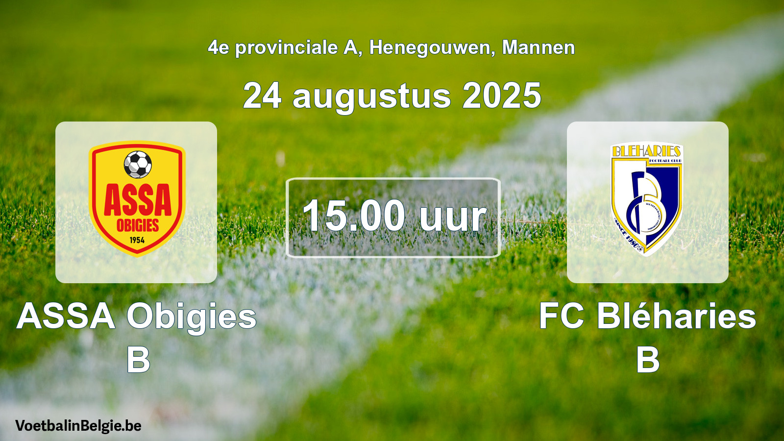 Scheduled match men football: ASSA Obigies B - FC Bléharies B (24 August 2025)