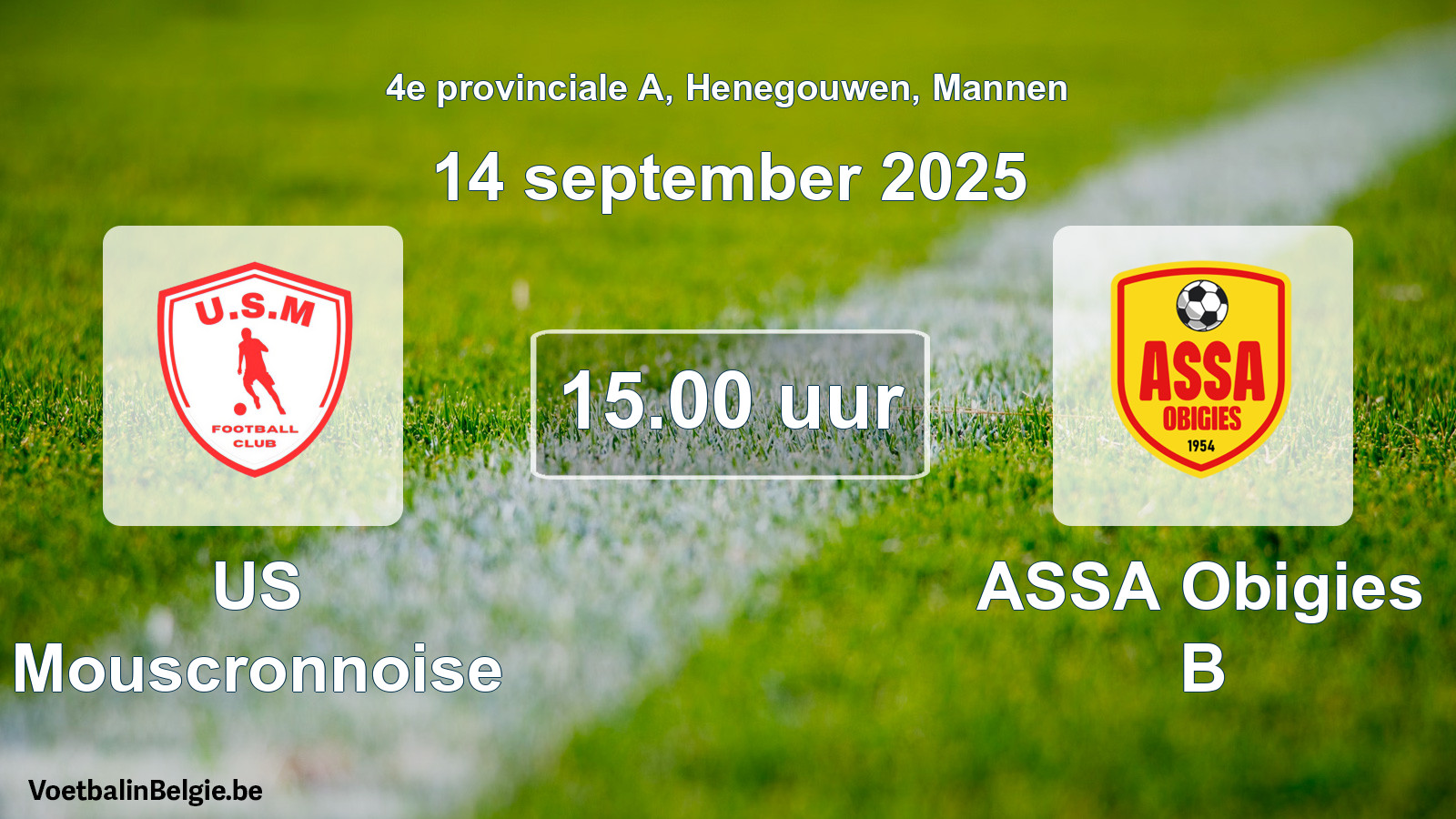 Scheduled match men football: US Mouscronnoise - ASSA Obigies B (14 September 2025)
