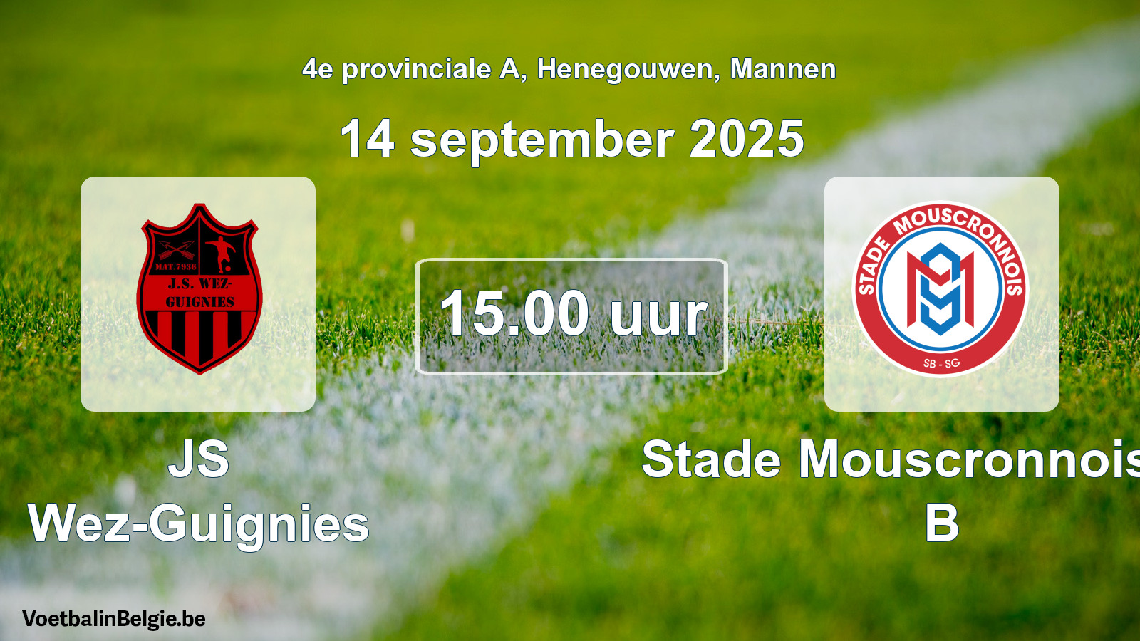 Scheduled match men football: JS Wez-Guignies - Stade Mouscronnois SB B (14 September 2025)