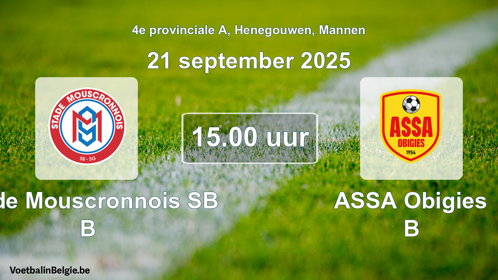 Scheduled match men football: Stade Mouscronnois SB B - ASSA Obigies B (21 September 2025)