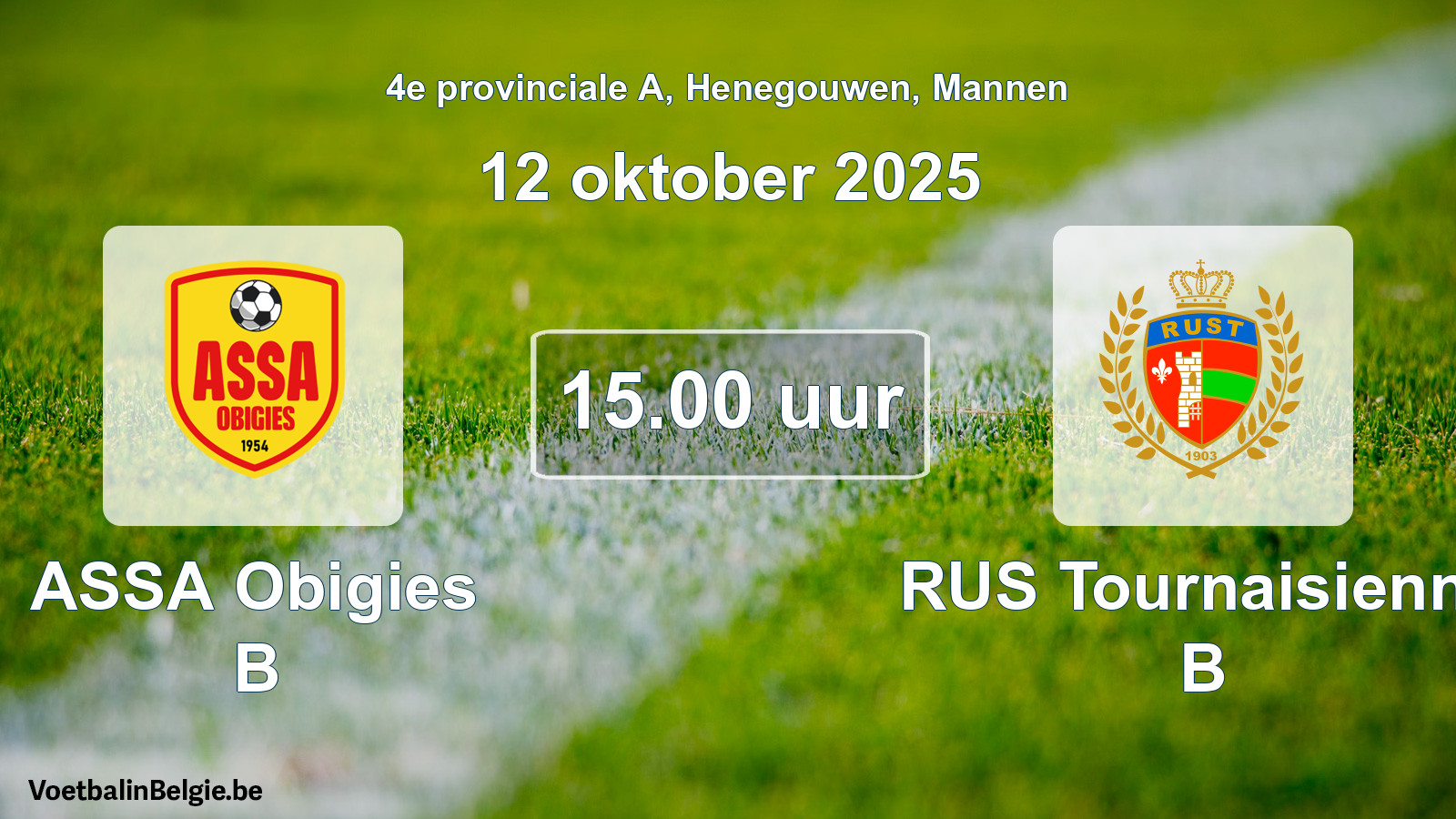 Scheduled match men football: ASSA Obigies B - RUS Tournaisienne B (12 October 2025)