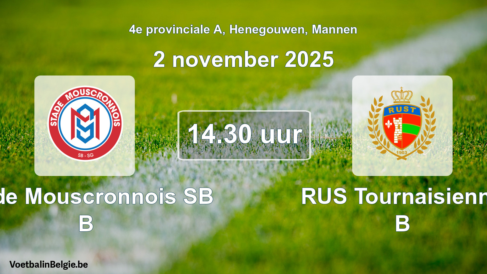Scheduled match men football: Stade Mouscronnois SB B - RUS Tournaisienne B (2 November 2025)