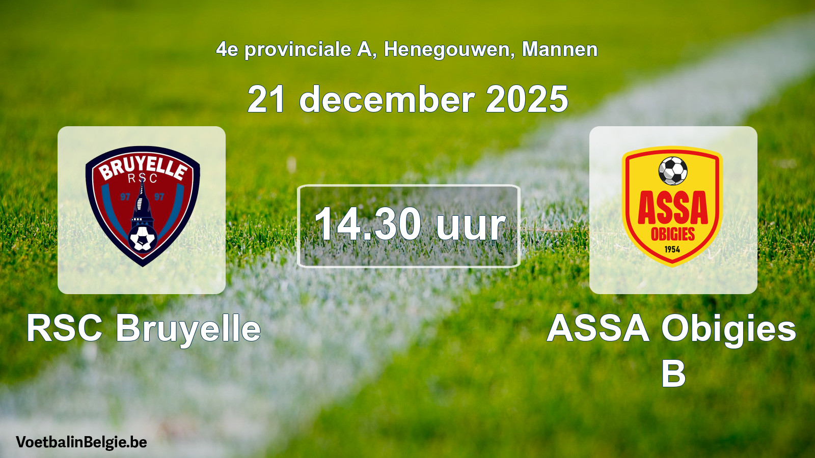 Geplande wedstrijd mannenvoetbal: RSC Bruyelle - ASSA Obigies B (21 december 2025)