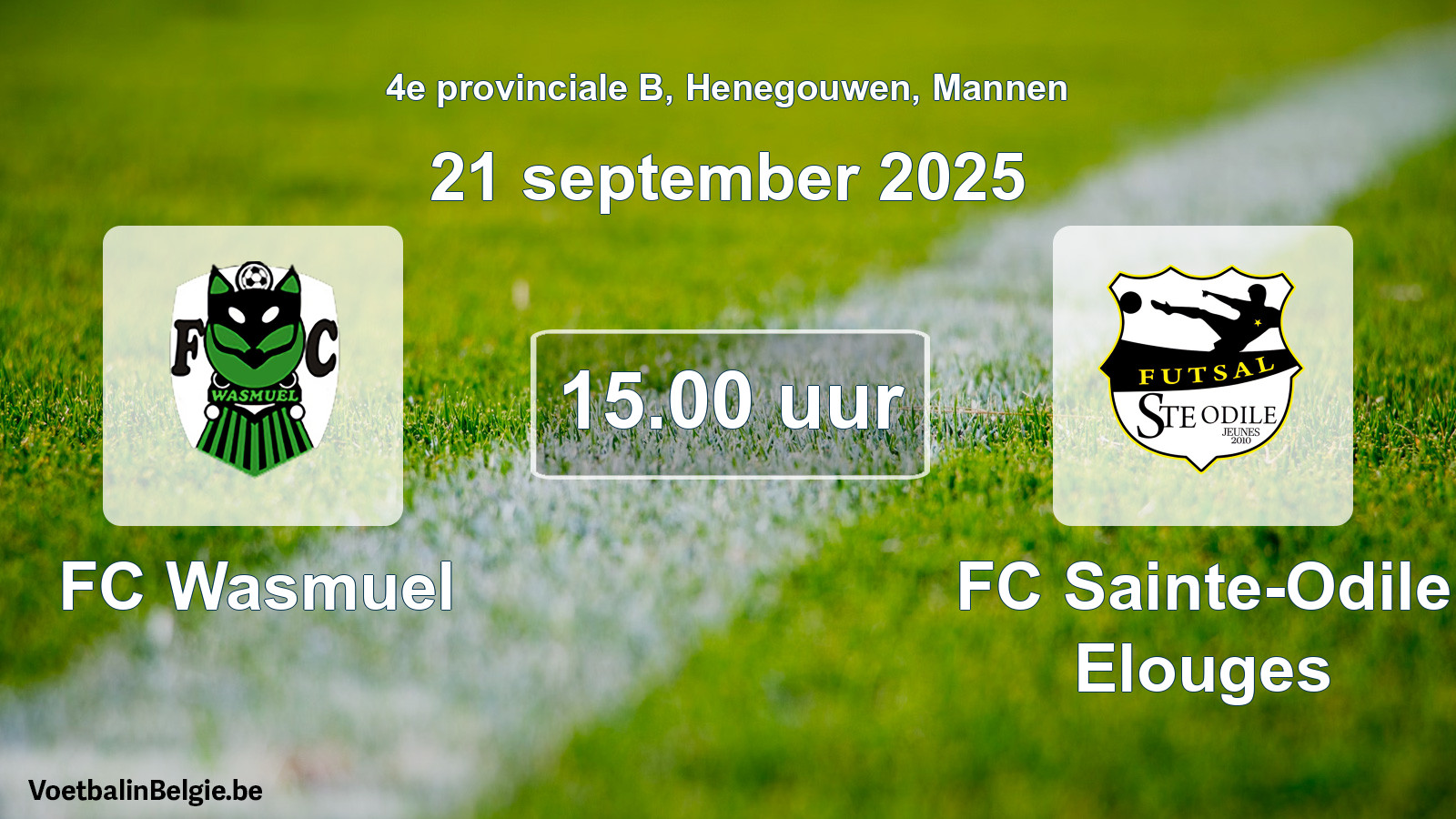 Match prévu football hommes: FC Wasmuel - FC Sainte-Odile Elouges (21 septembre 2025)