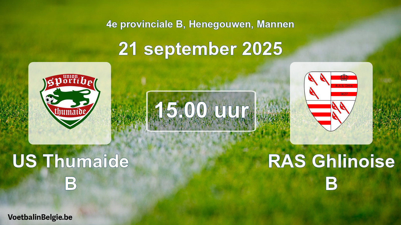 Match prévu football hommes: US Thumaide B - RAS Ghlinoise B (21 septembre 2025)