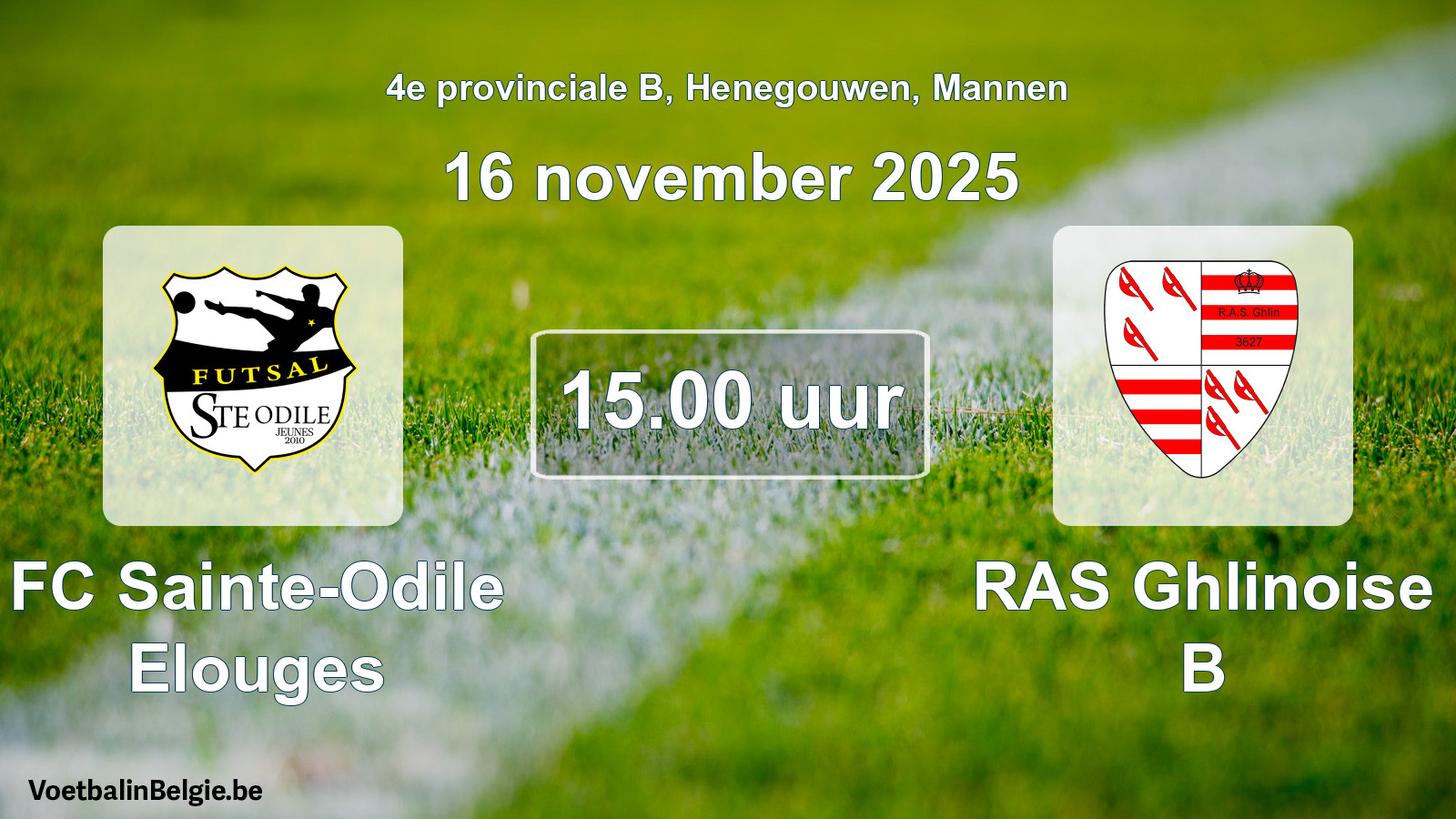 Scheduled match men football: FC Sainte-Odile Elouges - RAS Ghlinoise B (16 November 2025)