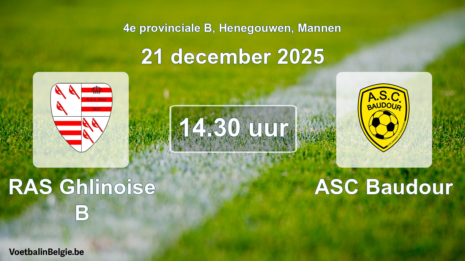 Scheduled match men football: RAS Ghlinoise B - ASC Baudour (21 December 2025)