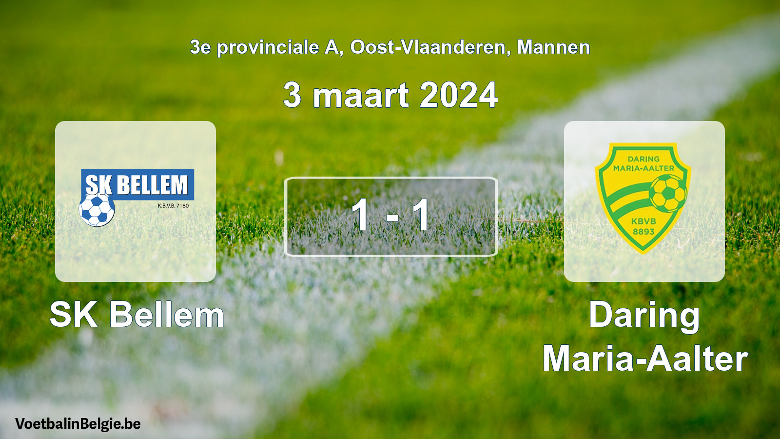 Gespeelde wedstrijd mannenvoetbal: SK Bellem - Daring Maria-Aalter 1 - 1 (3 maart 2024)