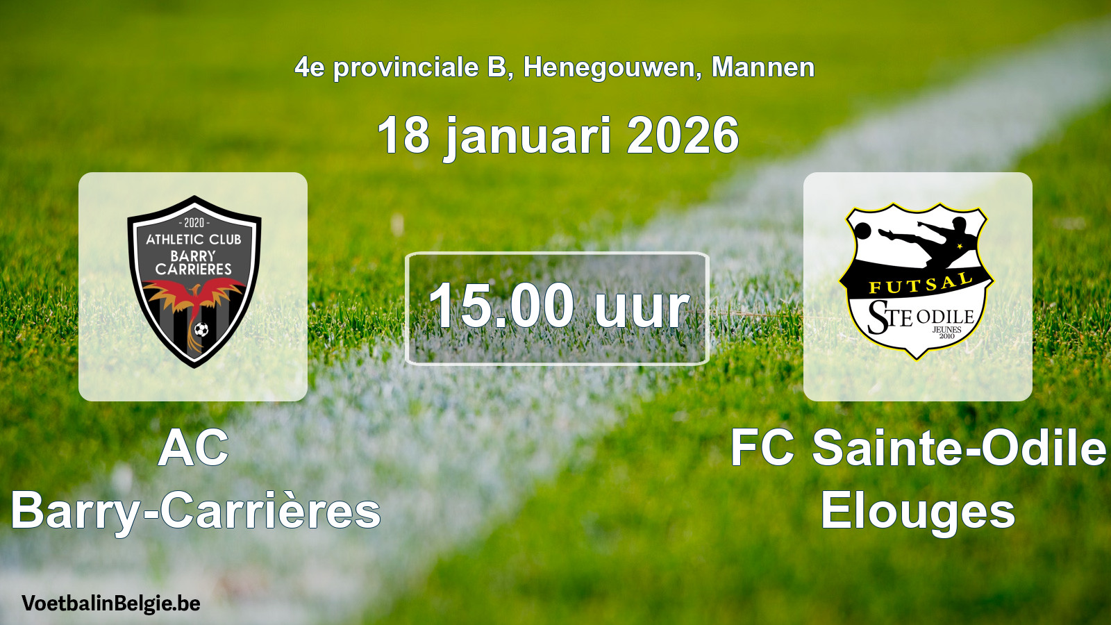 Scheduled match men football: AC Barry-Carrières - FC Sainte-Odile Elouges (18 January 2026)
