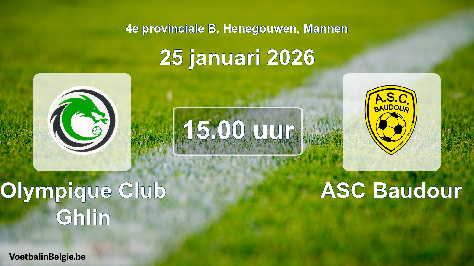 Geplande wedstrijd mannenvoetbal: Olympique Club Ghlin - ASC Baudour (25 januari 2026)