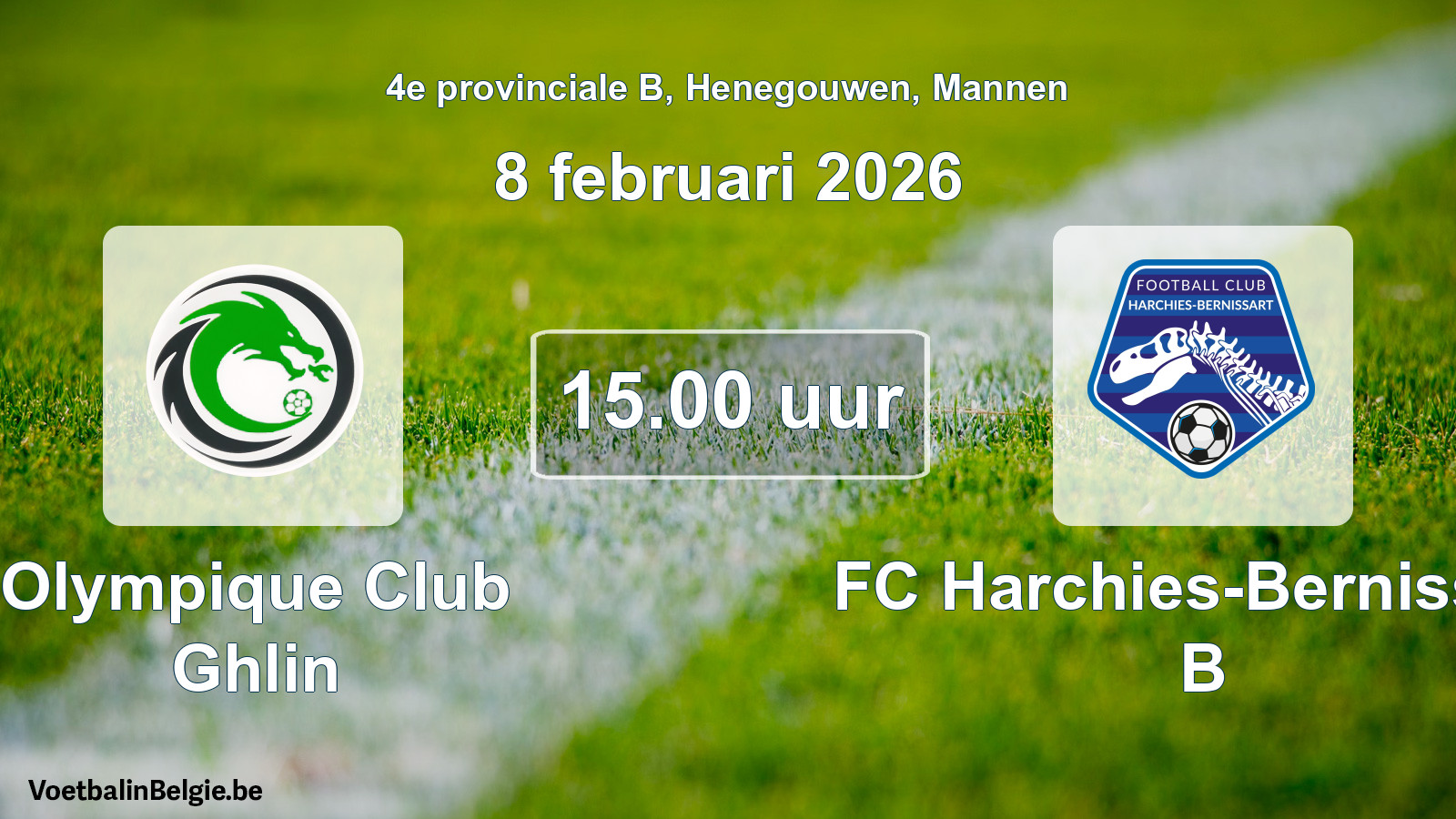Scheduled match men football: Olympique Club Ghlin - FC Harchies-Bernissart B (8 February 2026)
