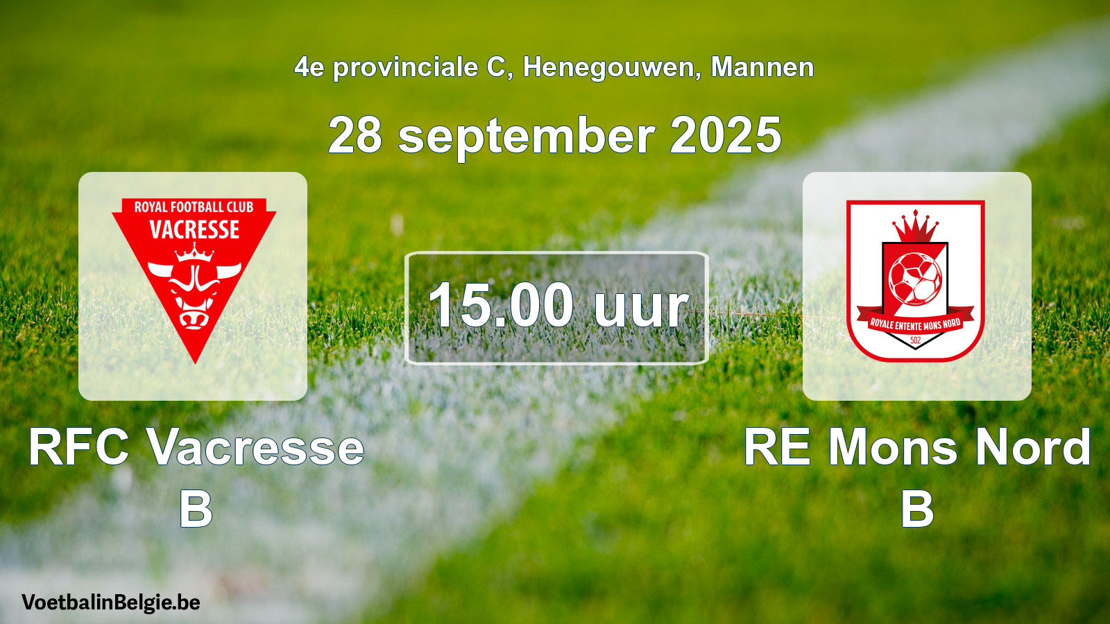 Scheduled match men football: RFC Vacresse B - RE Mons Nord B (28 September 2025)