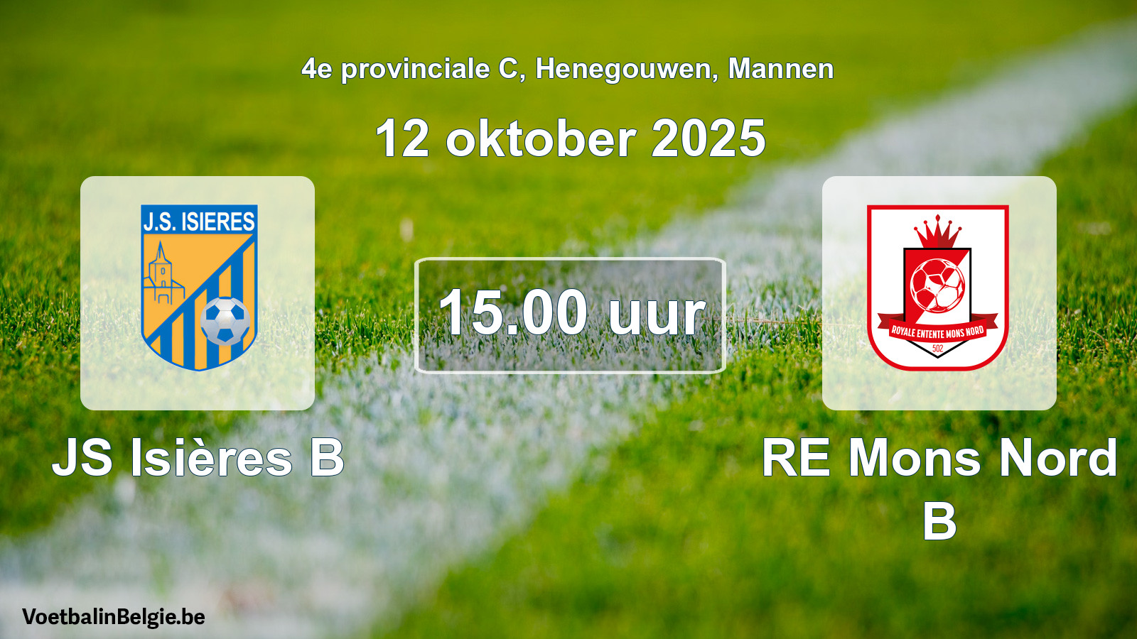 Geplande wedstrijd mannenvoetbal: JS Isières B - RE Mons Nord B (12 oktober 2025)