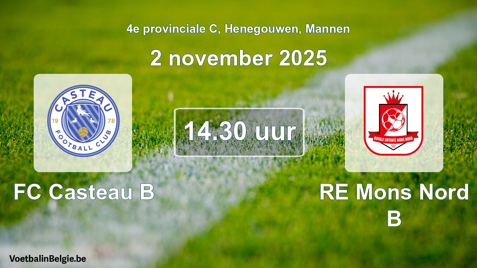 Geplande wedstrijd mannenvoetbal: FC Casteau B - RE Mons Nord B (2 november 2025)
