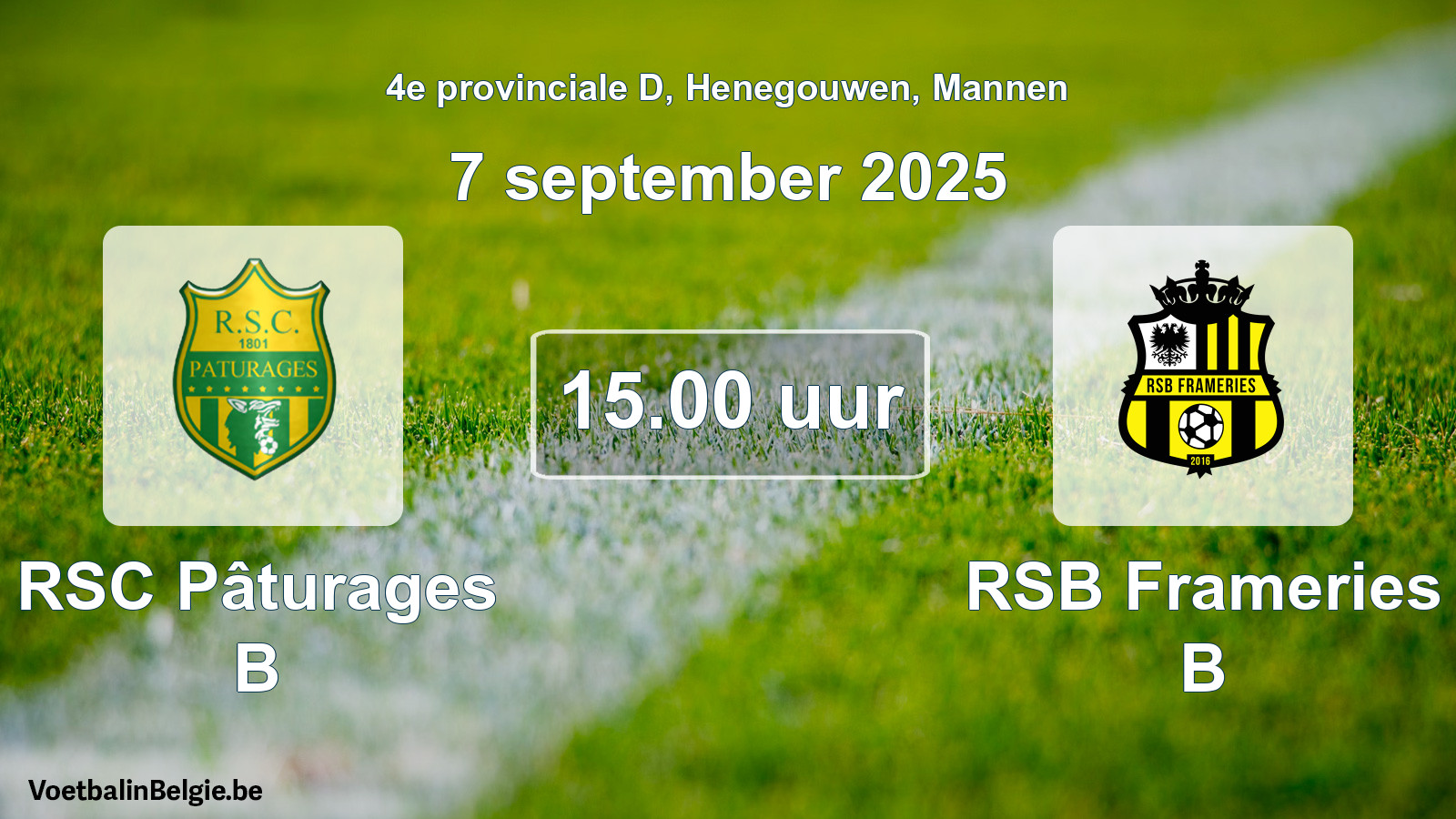 Scheduled match men football: RSC Pâturages B - RSB Frameries B (7 September 2025)
