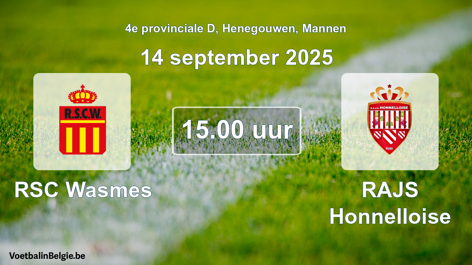 Scheduled match men football: RSC Wasmes - RAJS Honnelloise (14 September 2025)