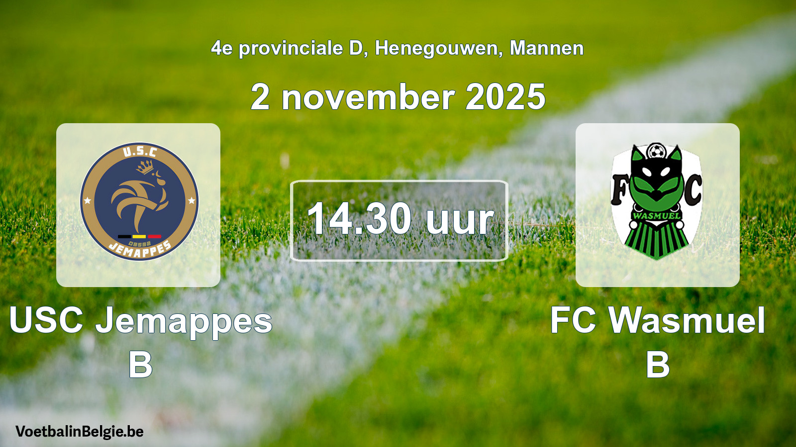 Scheduled match men football: USC Jemappes B - FC Wasmuel B (2 November 2025)