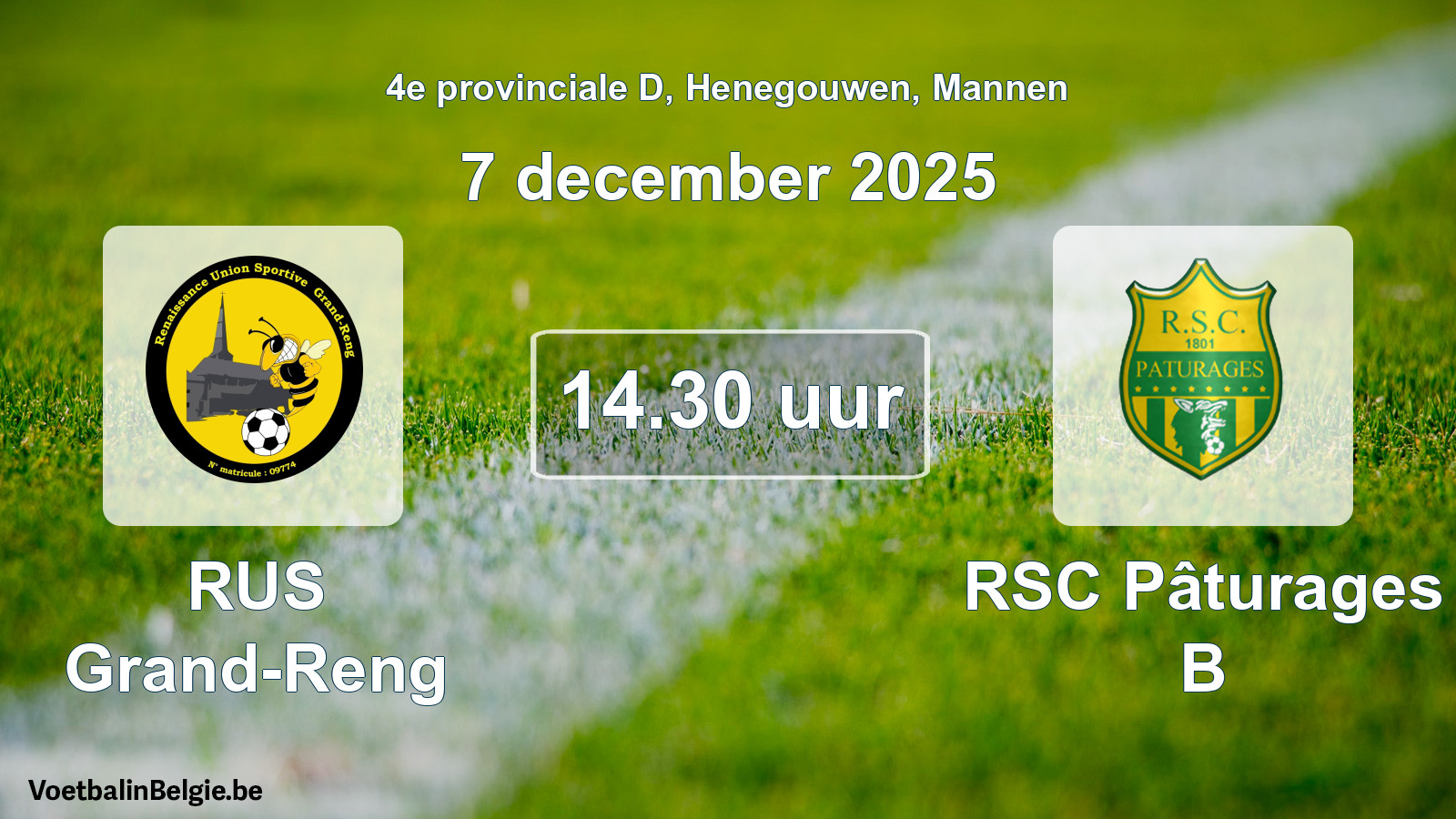 Scheduled match men football: RUS Grand-Reng - RSC Pâturages B (7 December 2025)