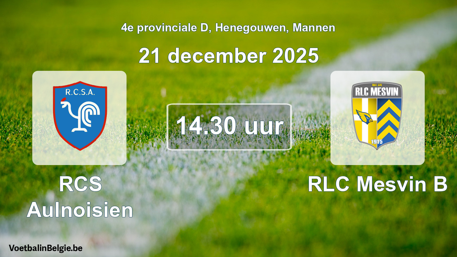 Scheduled match men football: RCS Aulnoisien - RLC Mesvin B (21 December 2025)