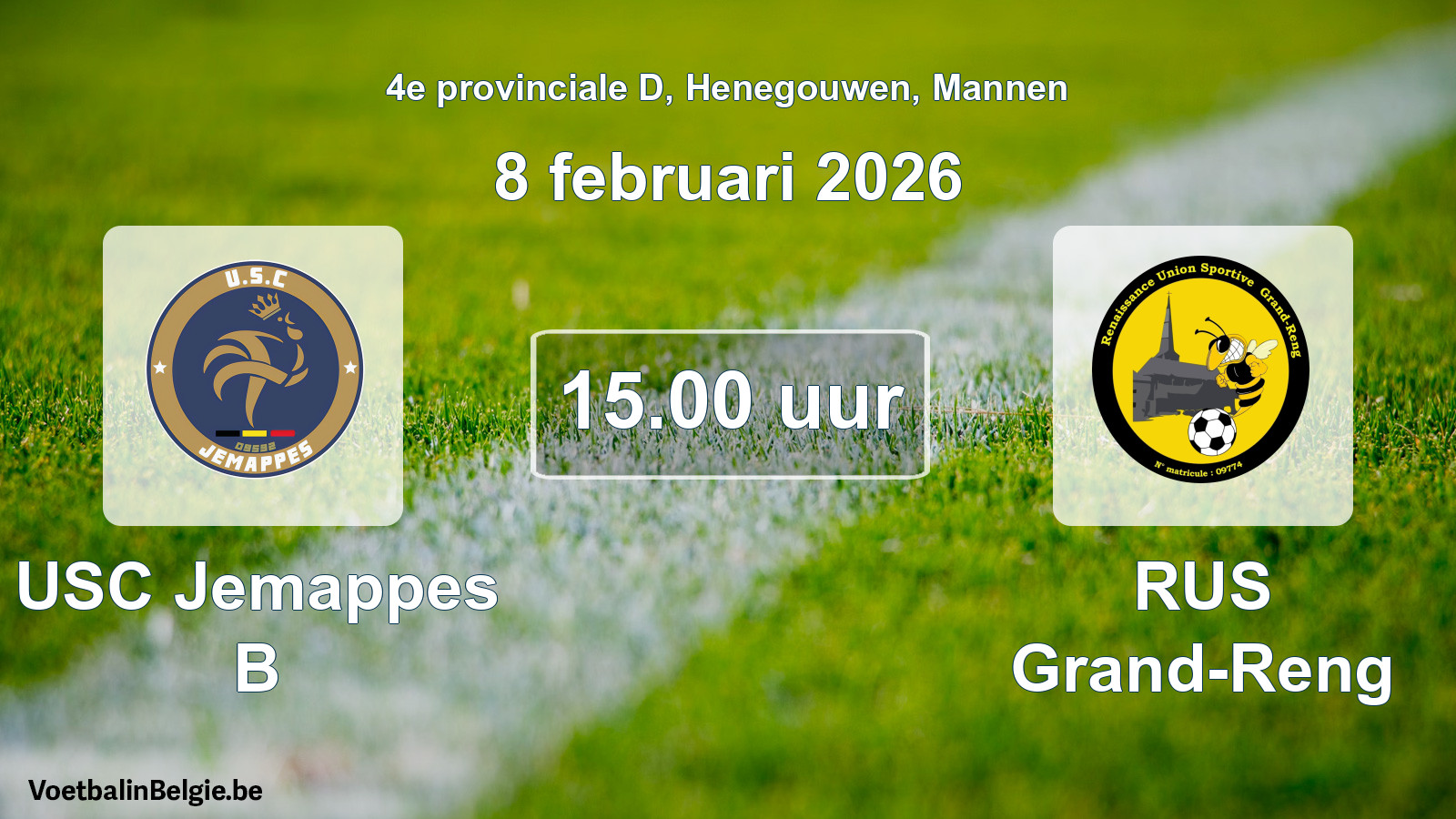 Scheduled match men football: USC Jemappes B - RUS Grand-Reng (8 February 2026)