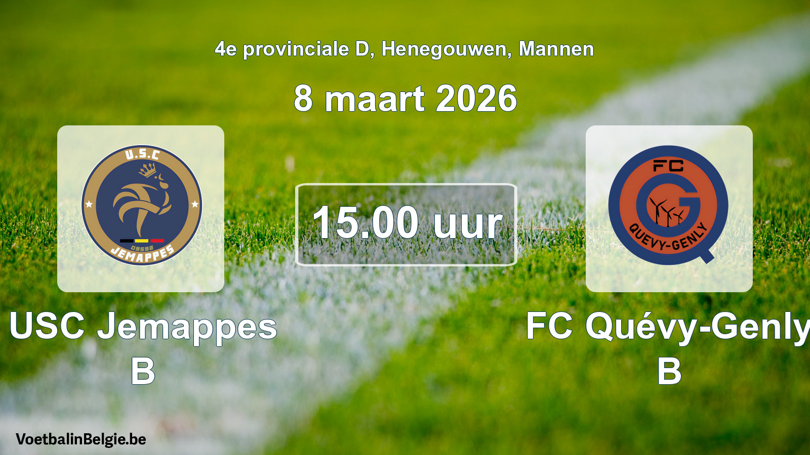 Scheduled match men football: USC Jemappes B - FC Quévy-Genly B (8 March 2026)