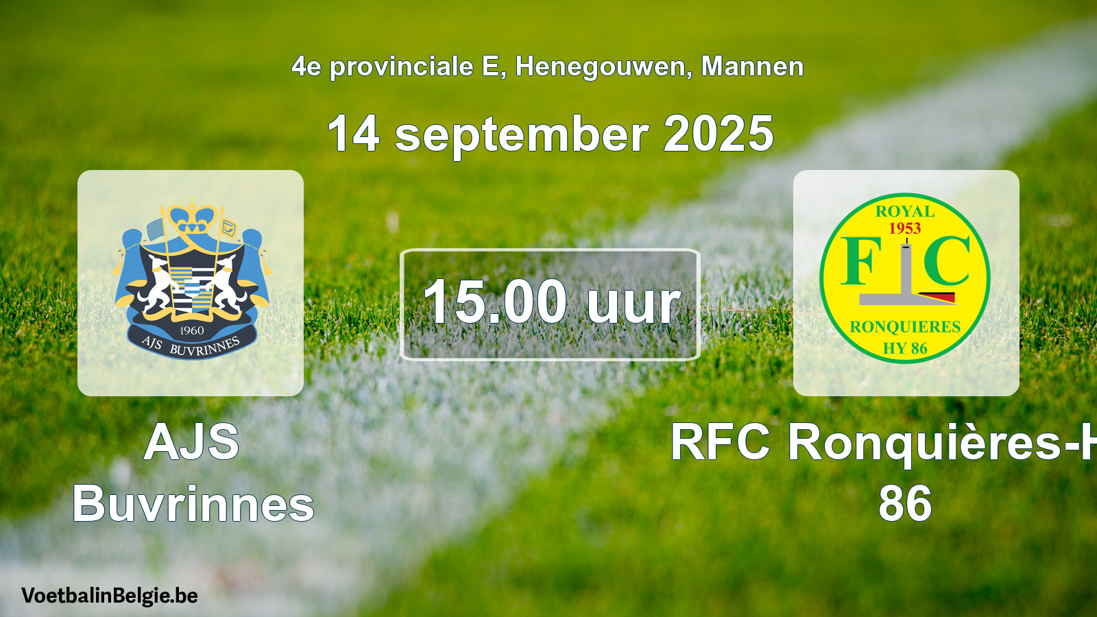 Scheduled match men football: AJS Buvrinnes - RFC Ronquières-Hy 86 (14 September 2025)