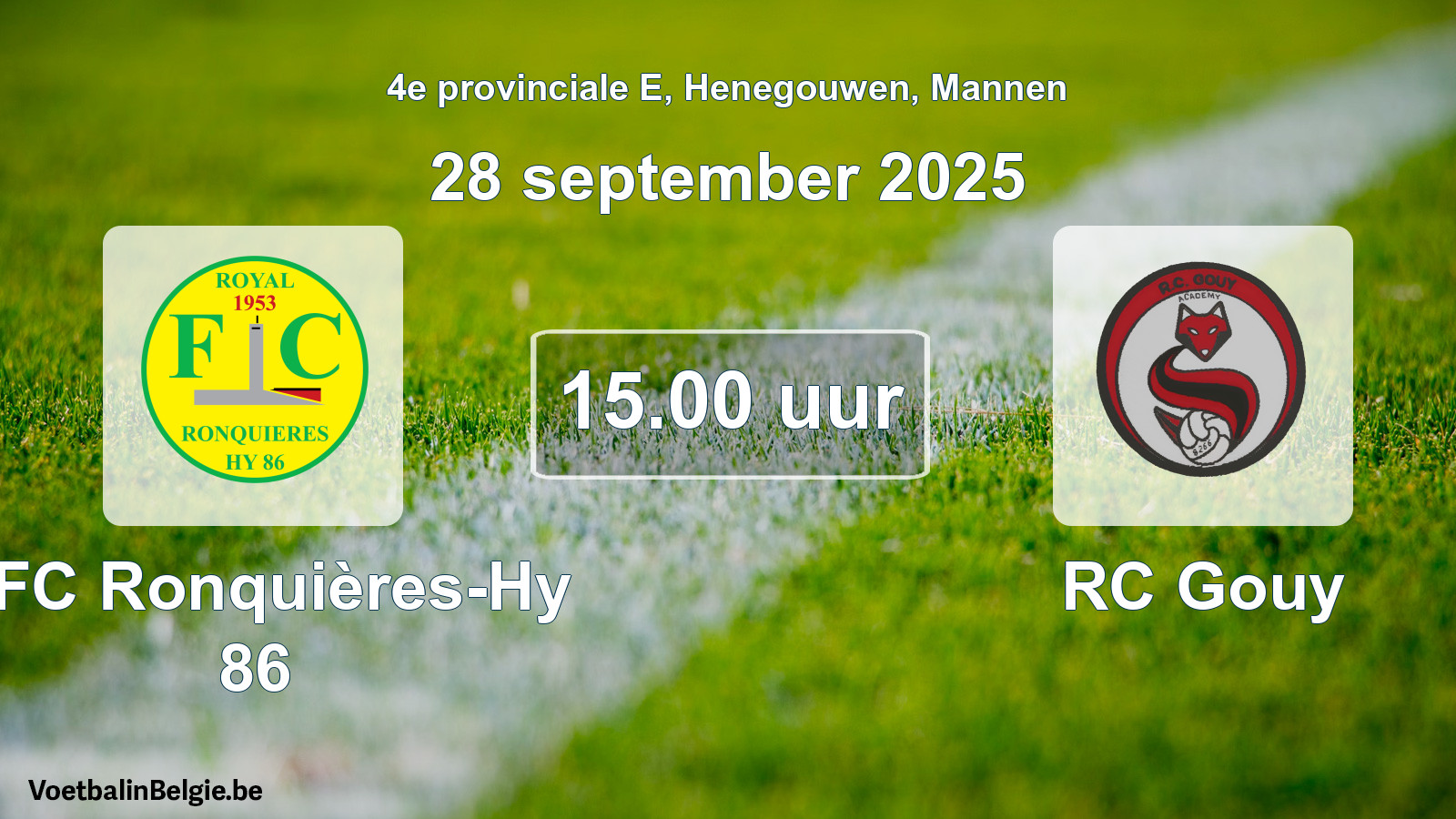 Scheduled match men football: RFC Ronquières-Hy 86 - RC Gouy (28 September 2025)