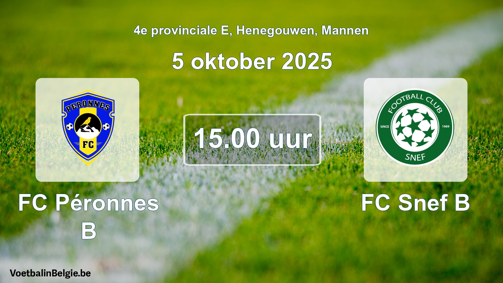Scheduled match men football: FC Péronnes B - FC Snef B (5 October 2025)
