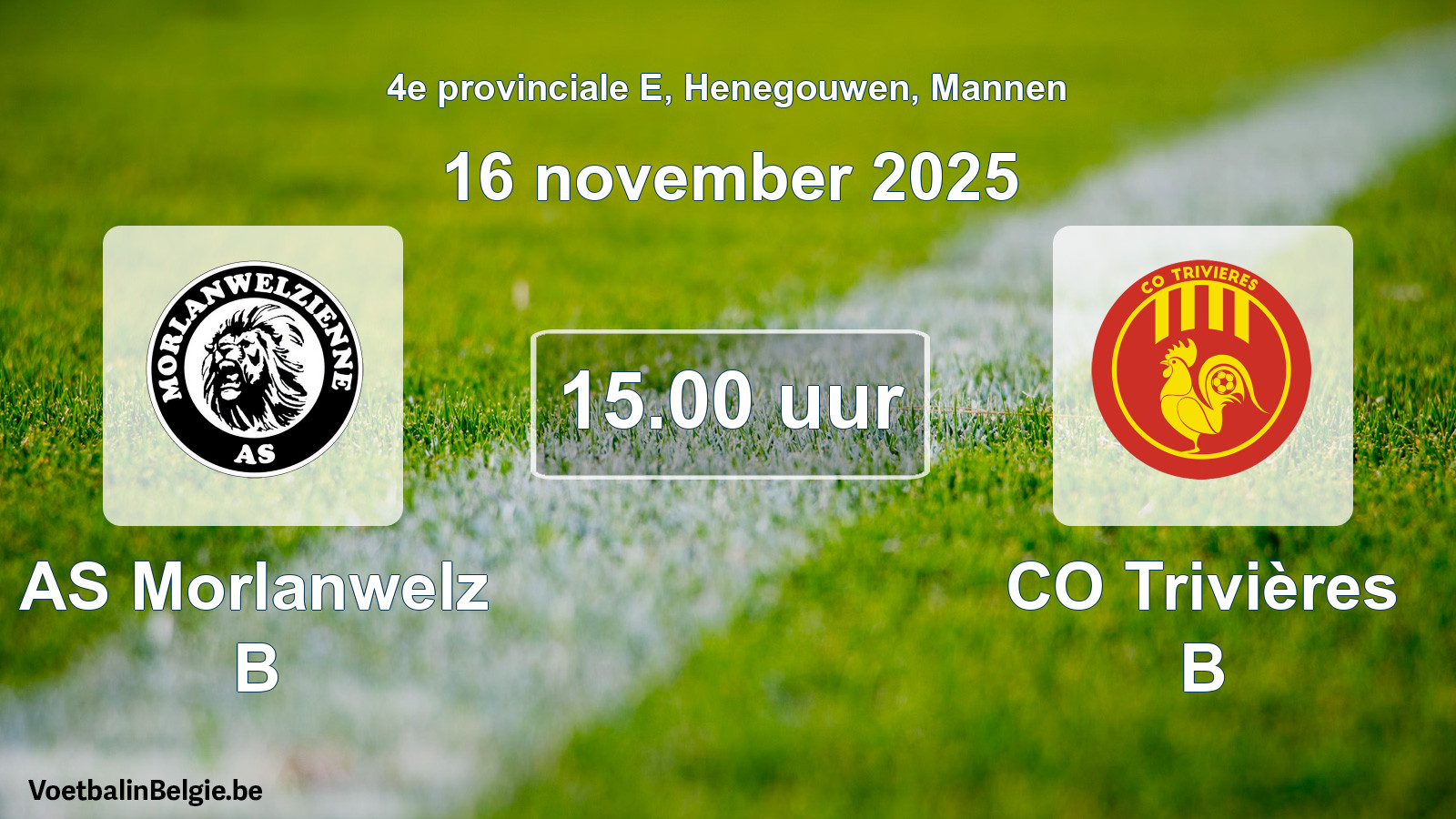 Geplande wedstrijd mannenvoetbal: AS Morlanwelz B - CO Trivières B (16 november 2025)