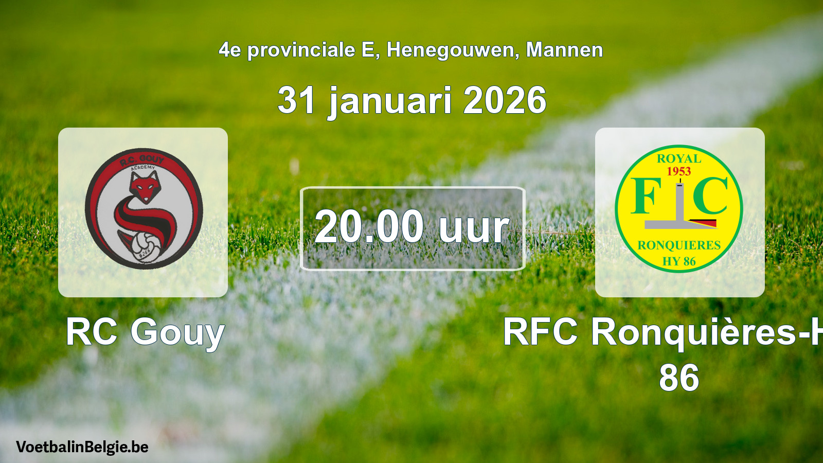 Scheduled match men football: RC Gouy - RFC Ronquières-Hy 86 (31 January 2026)