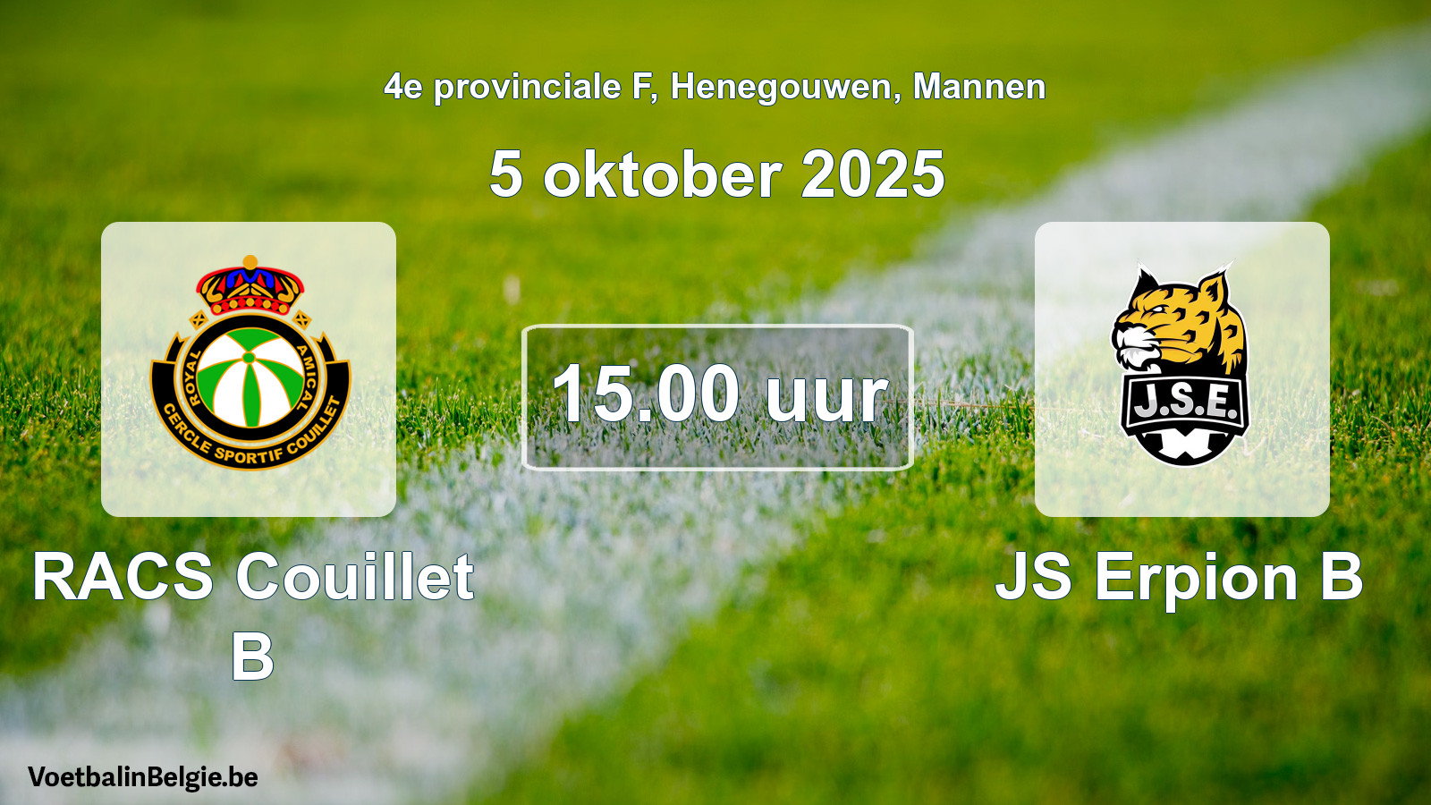 Scheduled match men football: RACS Couillet B - JS Erpion B (5 October 2025)