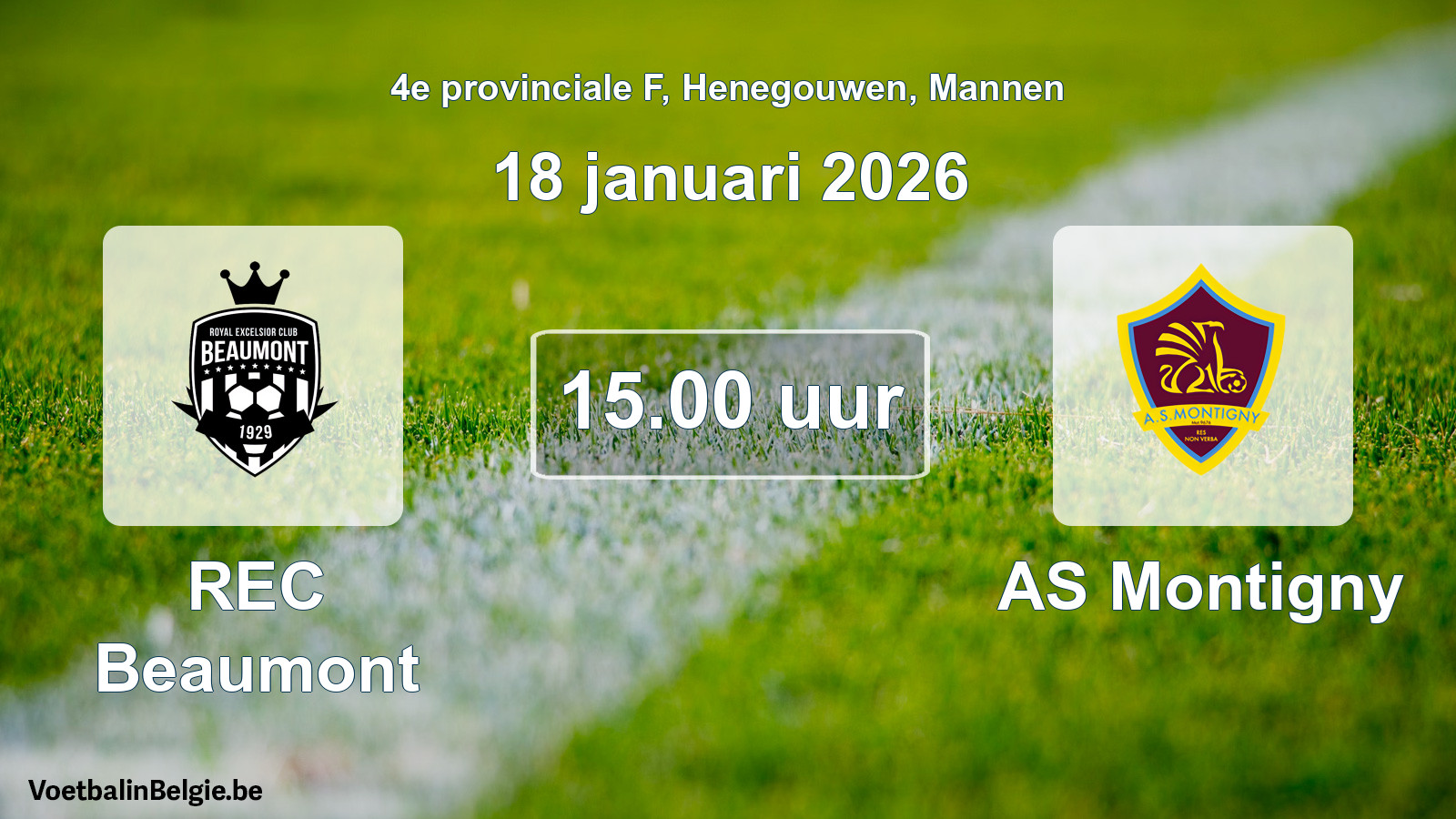 Scheduled match men football: REC Beaumont - AS Montigny (18 January 2026)