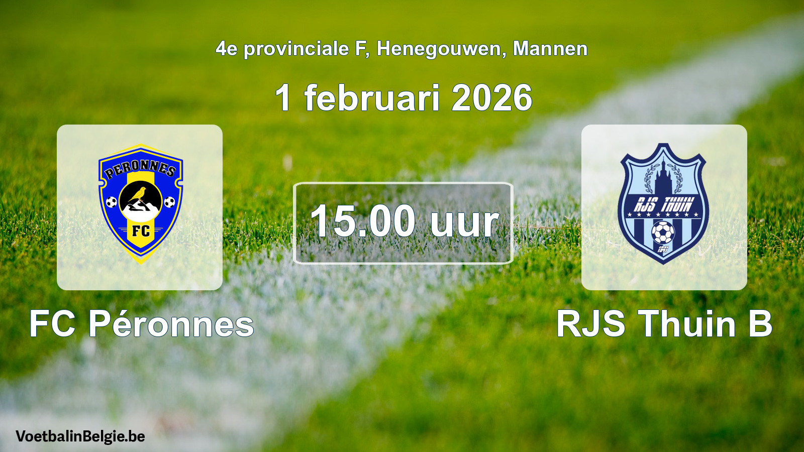 Match prévu football hommes: FC Péronnes - RJS Thuin B (1 février 2026)