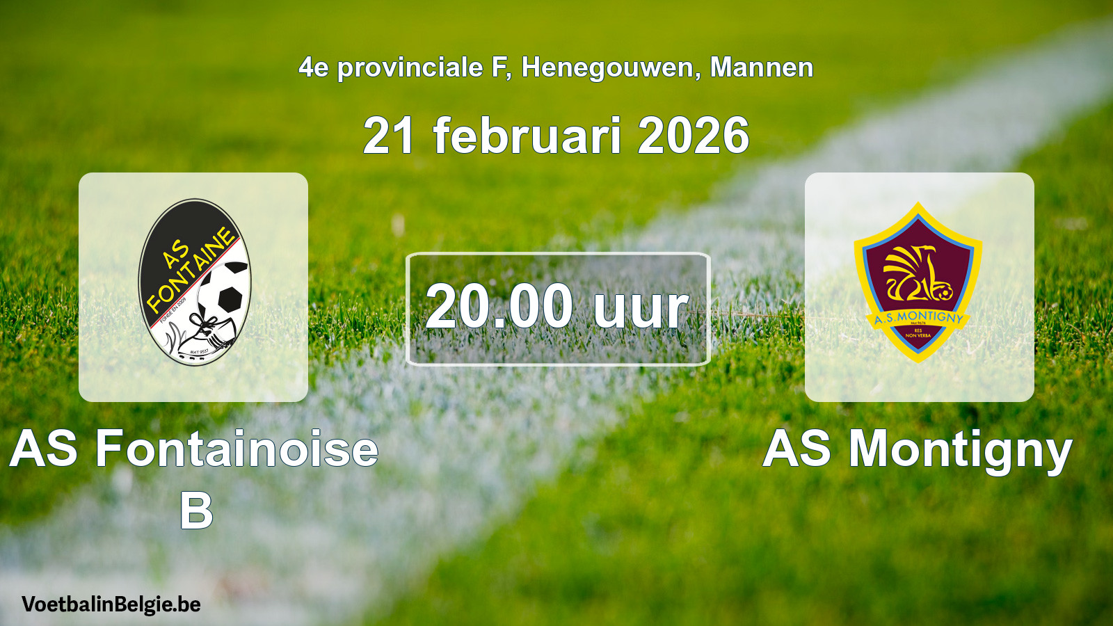 Scheduled match men football: AS Fontainoise B - AS Montigny (21 February 2026)